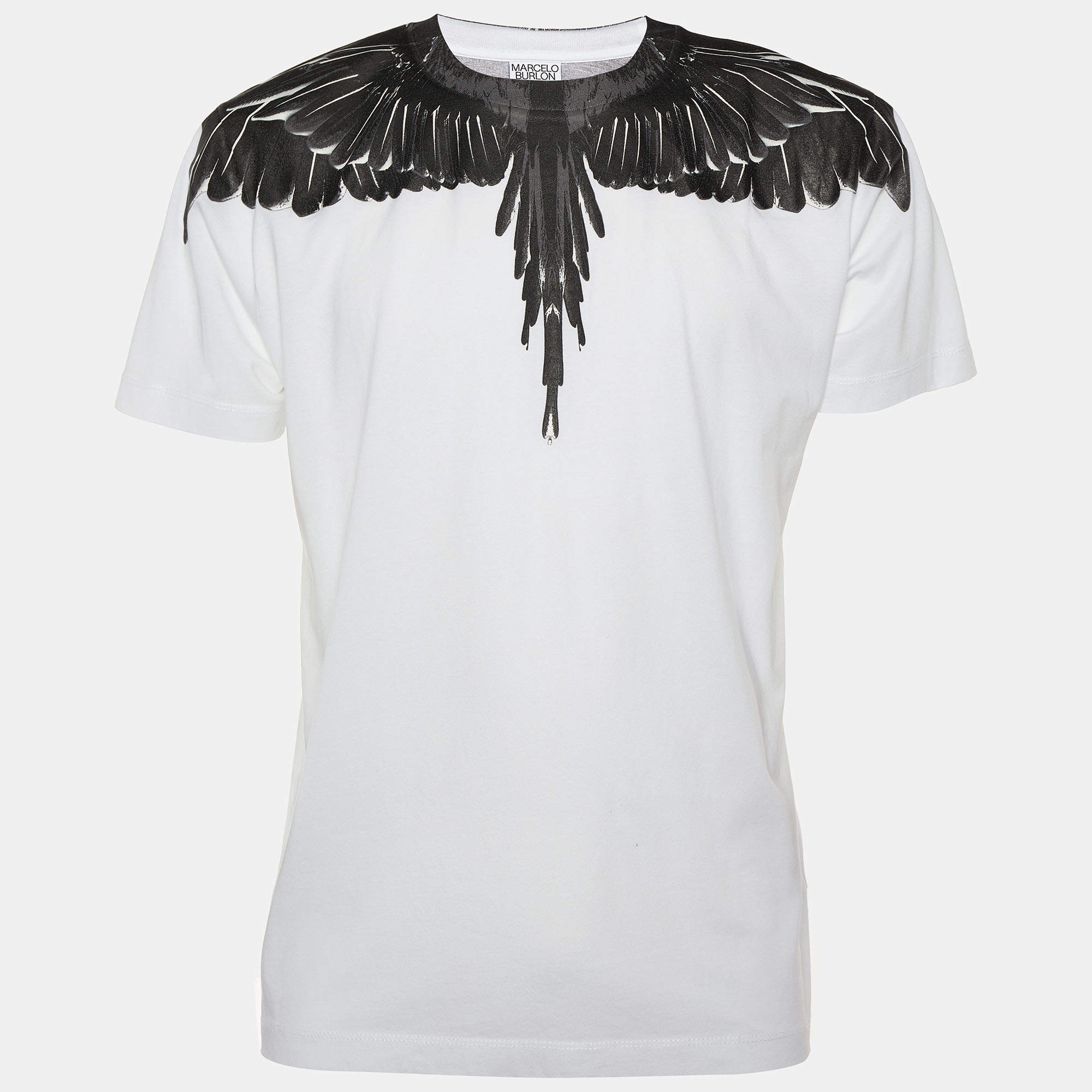 Marcelo Burlon White Icon Wings Printed Cotton Knit Crewneck T-Shirt S
