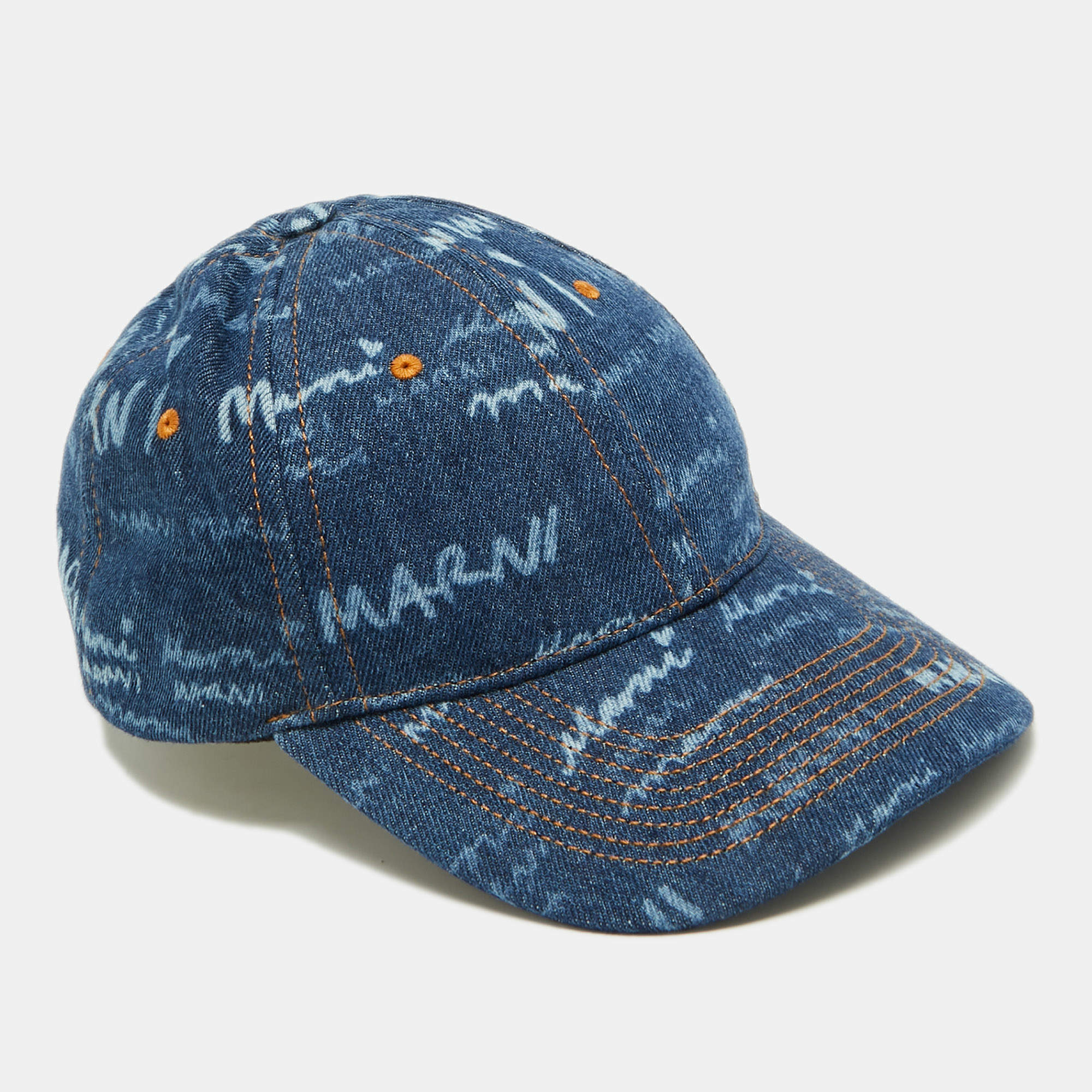 مملوكة مسبقًا Marni Blue Denim All-Over Logo Print Megamarni Baseball Cap S