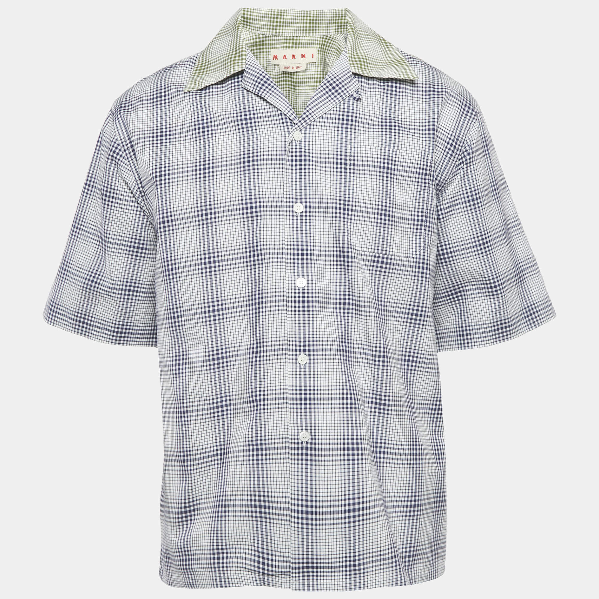 مملوكة مسبقًا Marni Blue Plaid Cotton Short Sleeve Shirt M