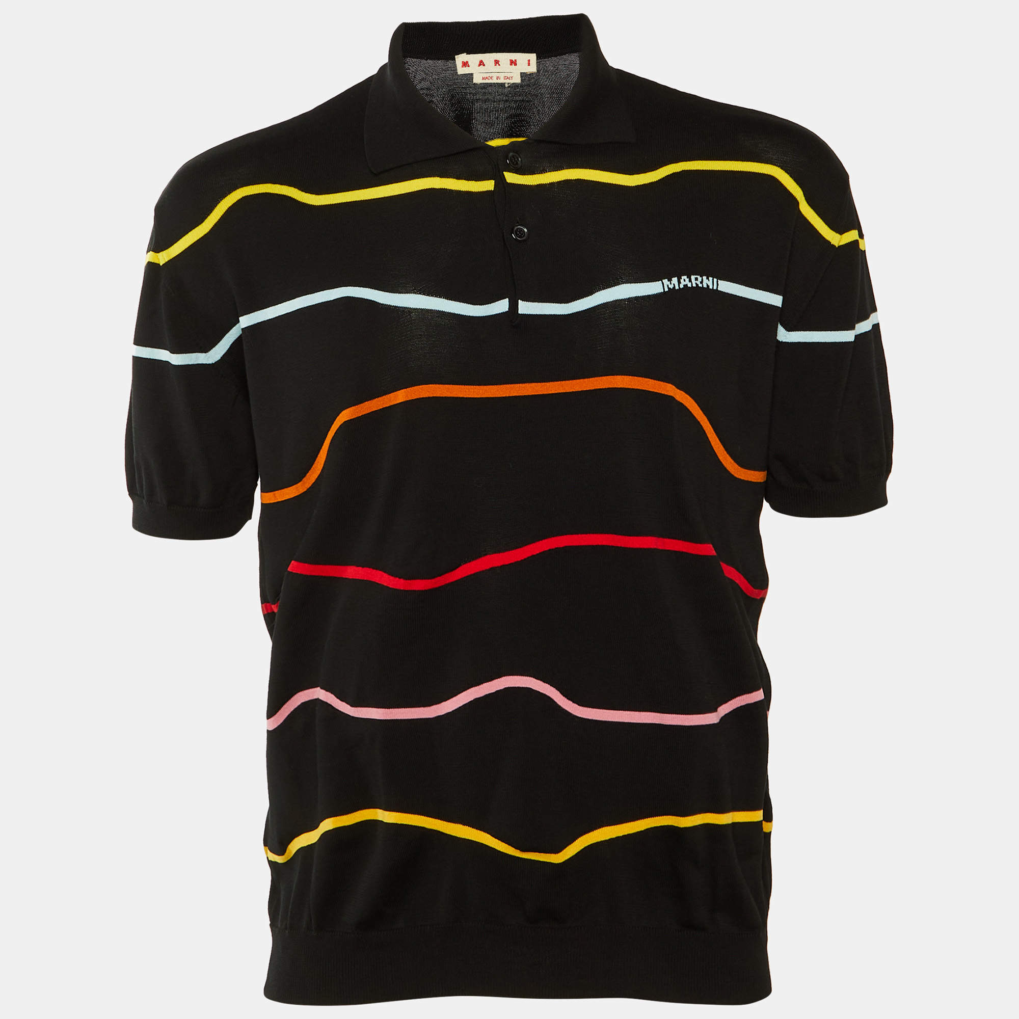 مملوكة مسبقًا Marni Black Wave Cotton Knit Polo T-Shirt M
