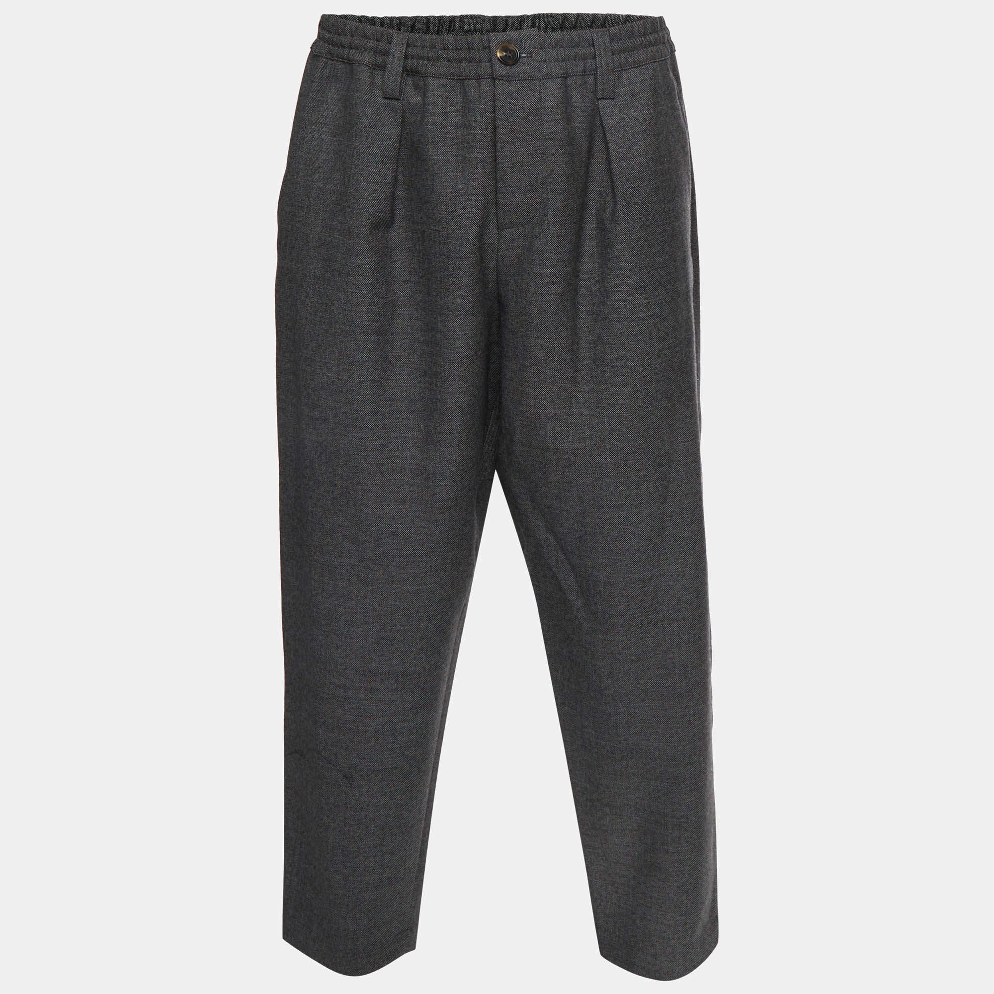 مملوكة مسبقًا Marni Grey Wool Pleated Cropped Trousers M