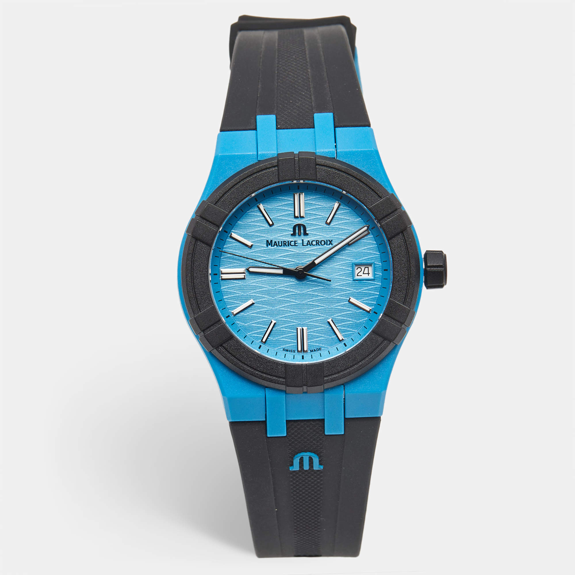 Pre Owned Maurice Lacroix Blue Plastic Recycled Ocean Material Rubber Aikon Tide AI2008-80080-300-0 Men's Wristwatch 40 mm