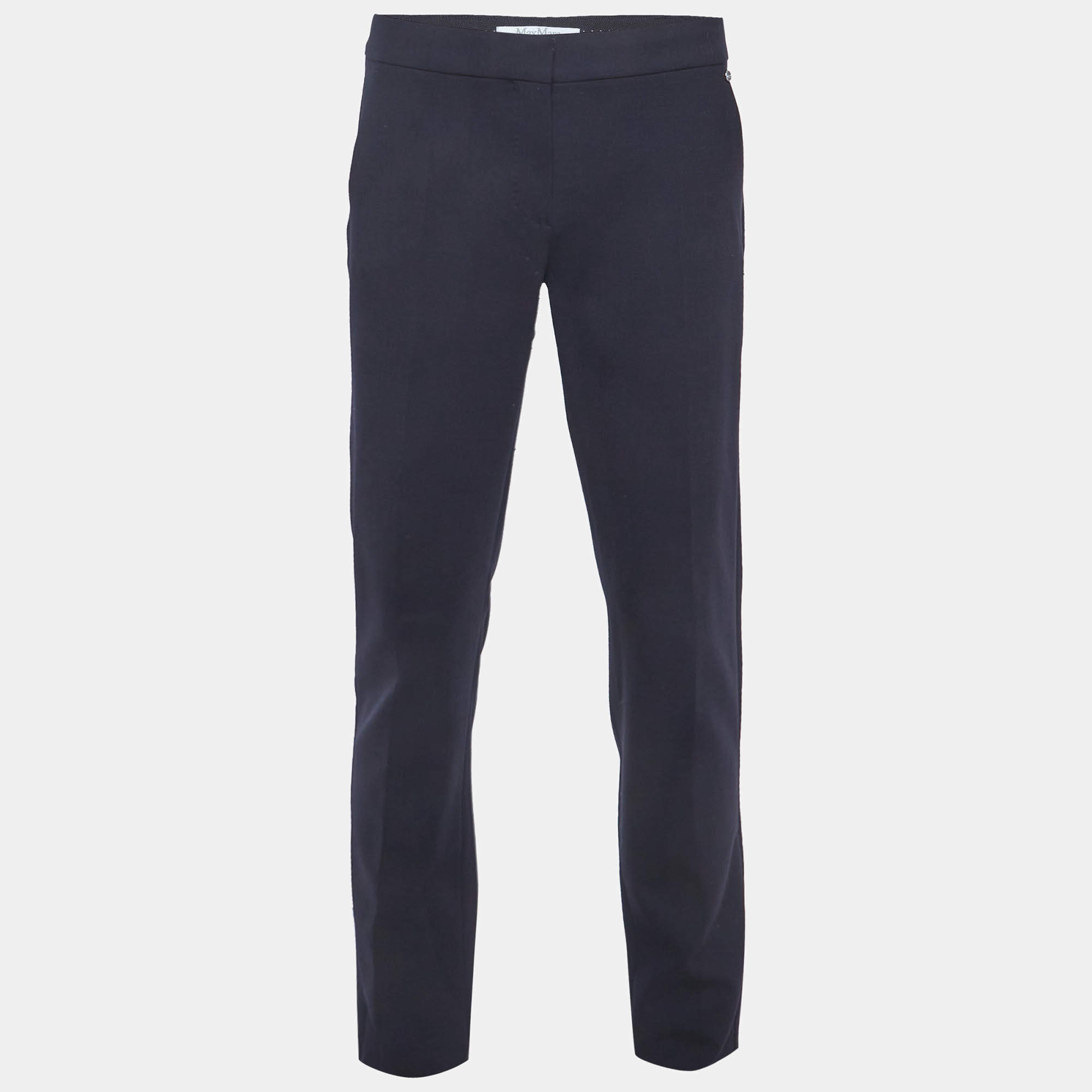 Pre Owned Max Mara Navy Blue Gabardine Regular Fit Trousers M