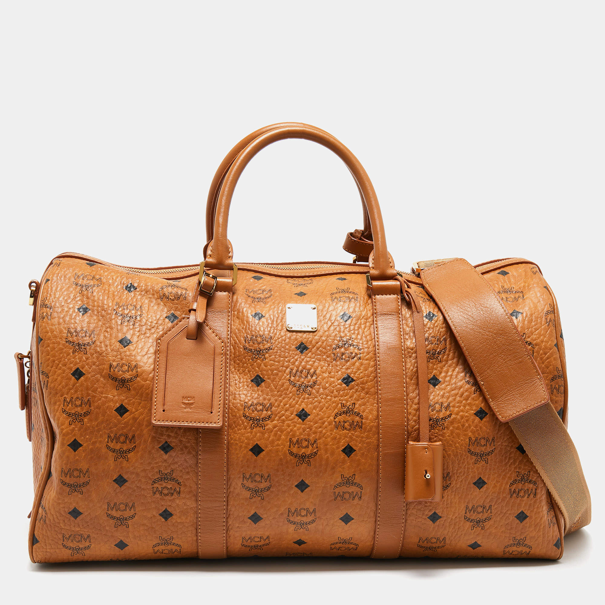 MCM Cognac Visetos Coated Canvas Ottomar Weekender Bag