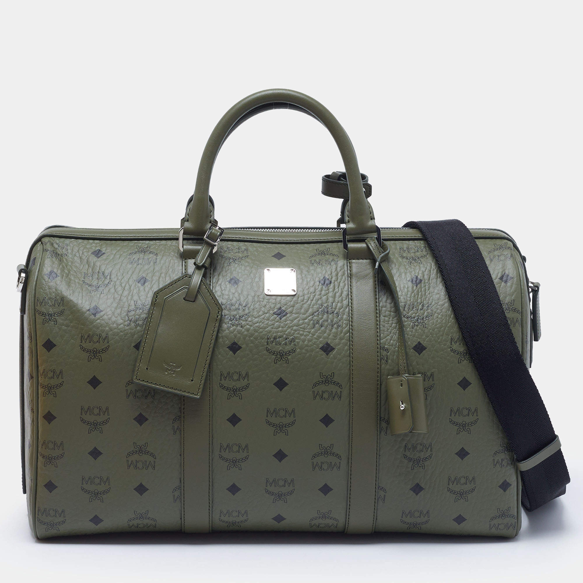Pre Owned MCM Ottomar 41 Green Moss Visetos Coated Canvas Weekender Bag