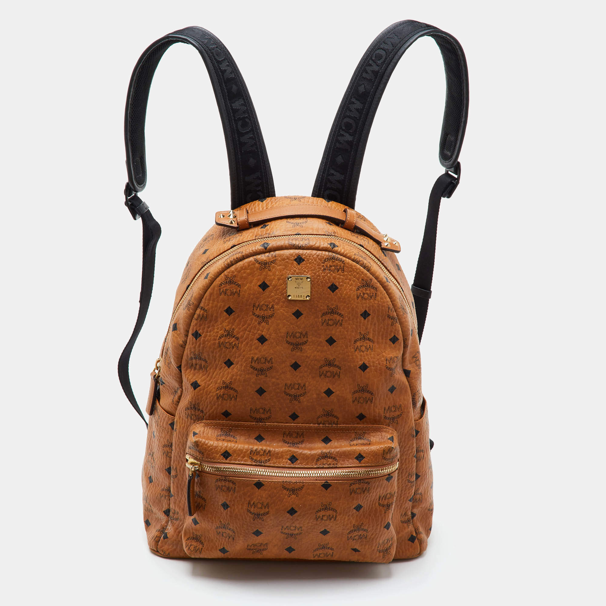 Pre Owned MCM Stark Medium Brown Visetos Coated Canvas and Leather Backpack