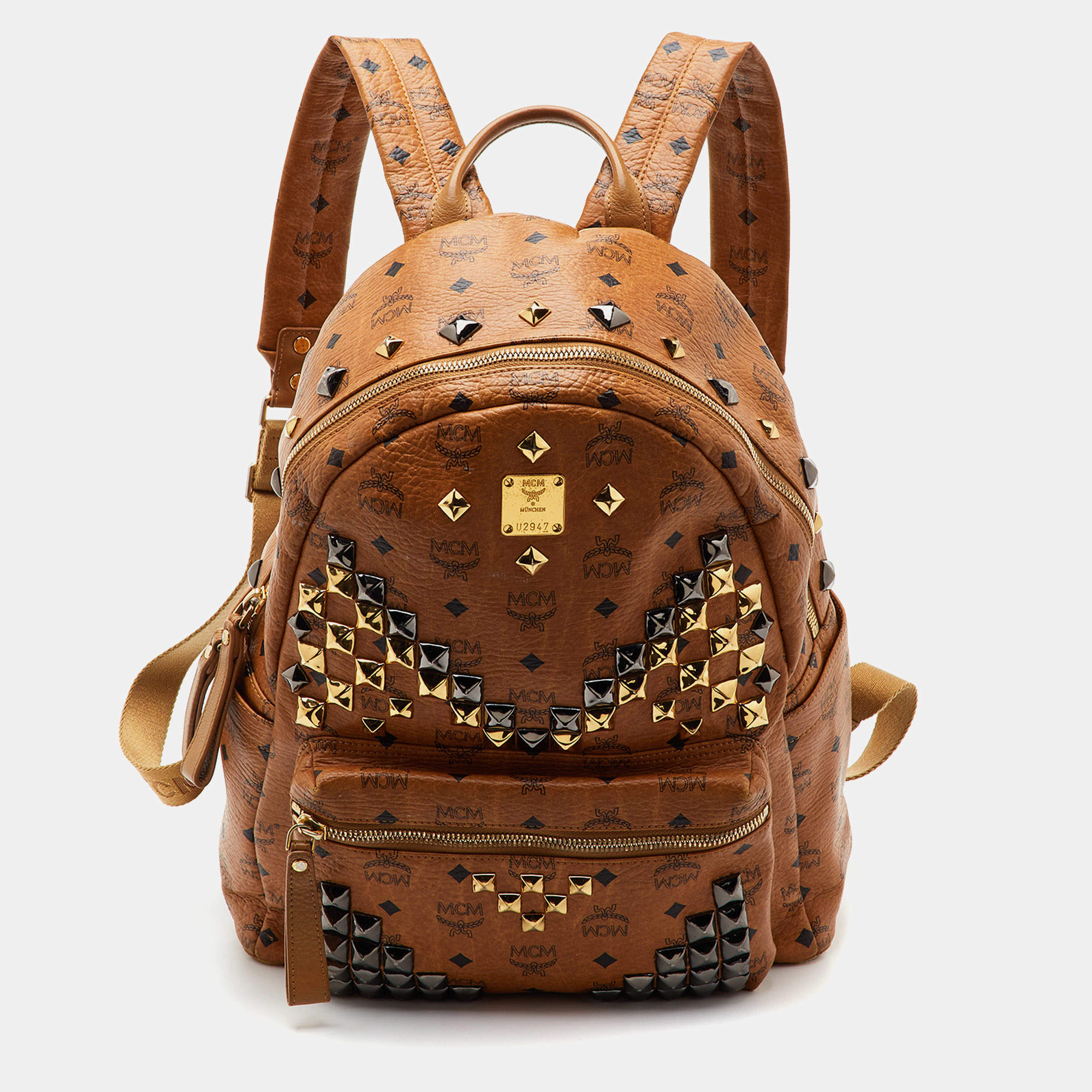 Pre Owned MCM Stark Large Cognac Visetos Coated Canvas Backpack