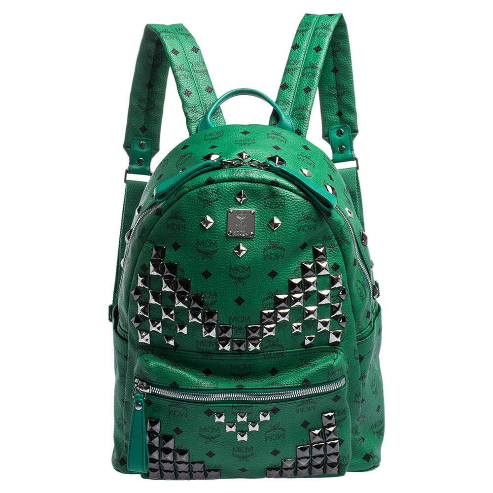 green mcm backpack