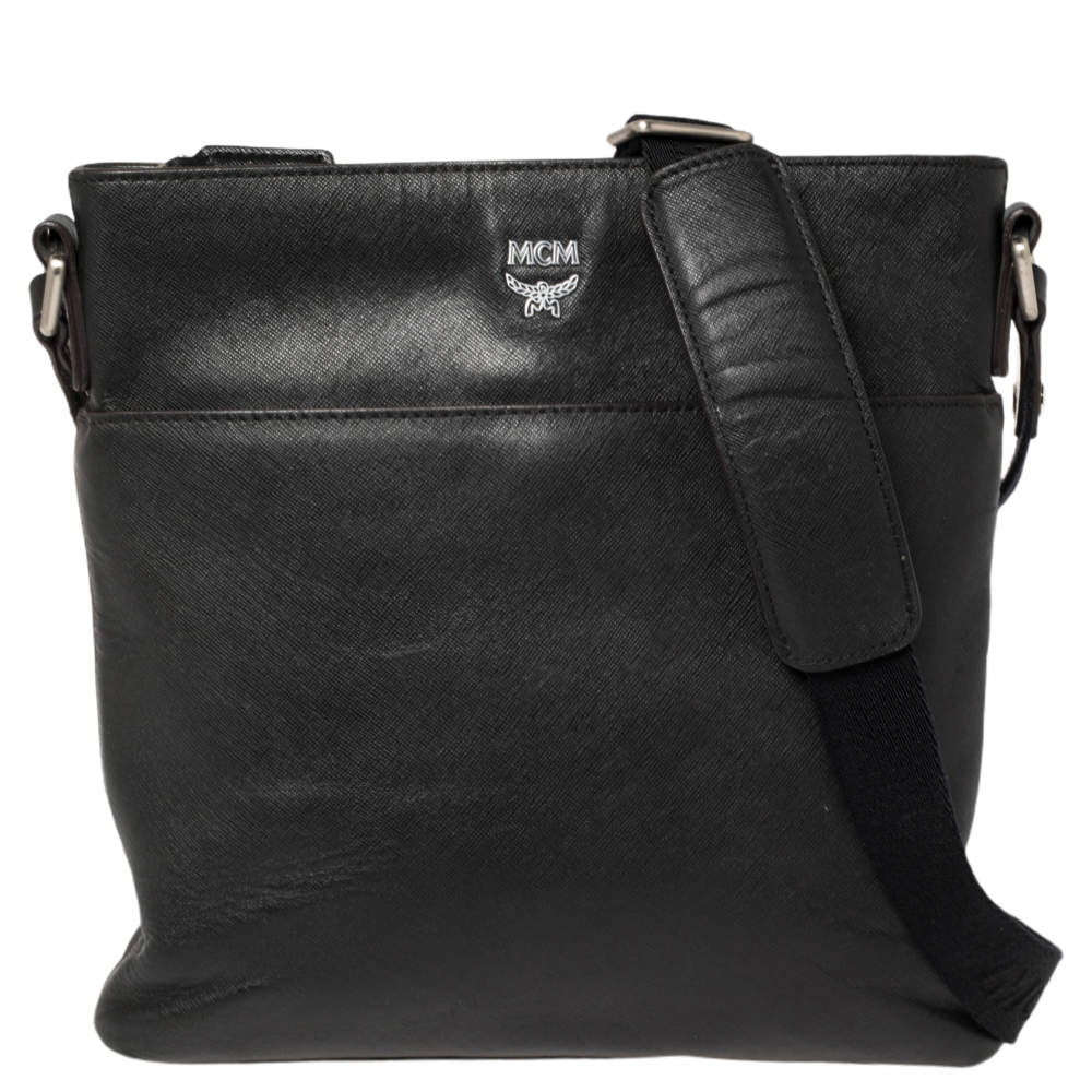 MCM Black Saffiano Leather Messenger Bag