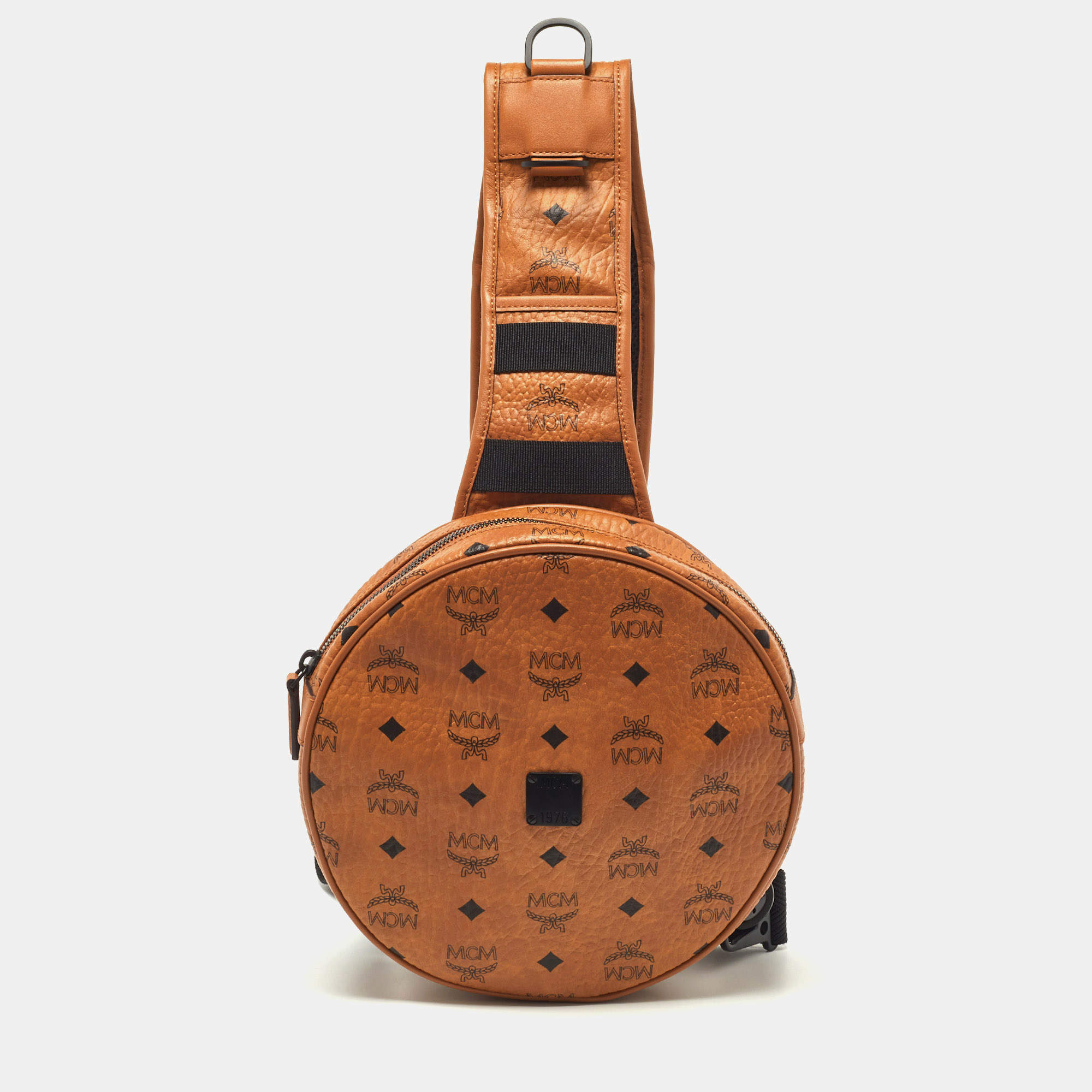 MCM Cognac Visetos Coated Canvas and Leather Round Sling Bag MCM
