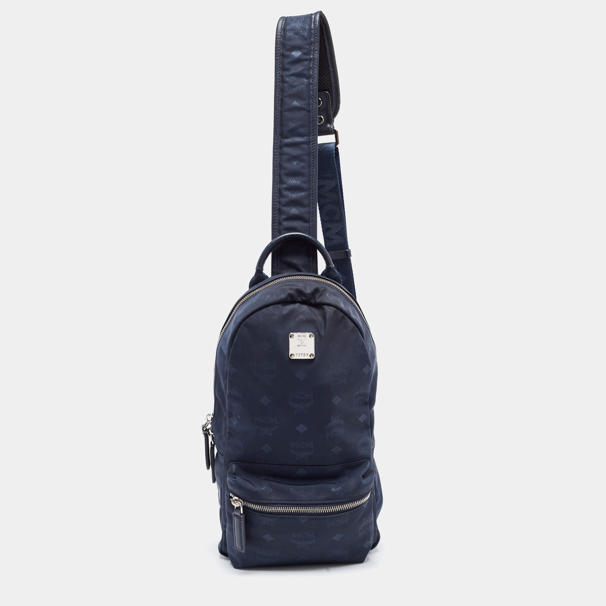 Pre Owned MCM Blue Nylon and Leather Sling Bag