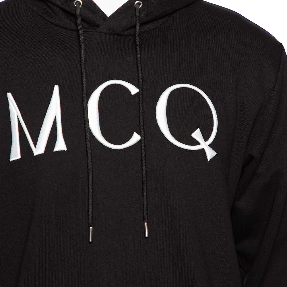 McQ by Alexander McQueen Black Cotton Logo Embroidered Hoodie L