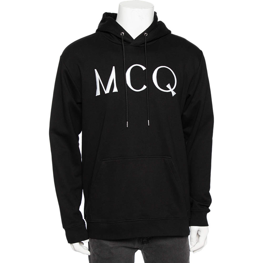 McQ by Alexander McQueen Black Cotton Logo Embroidered Hoodie L