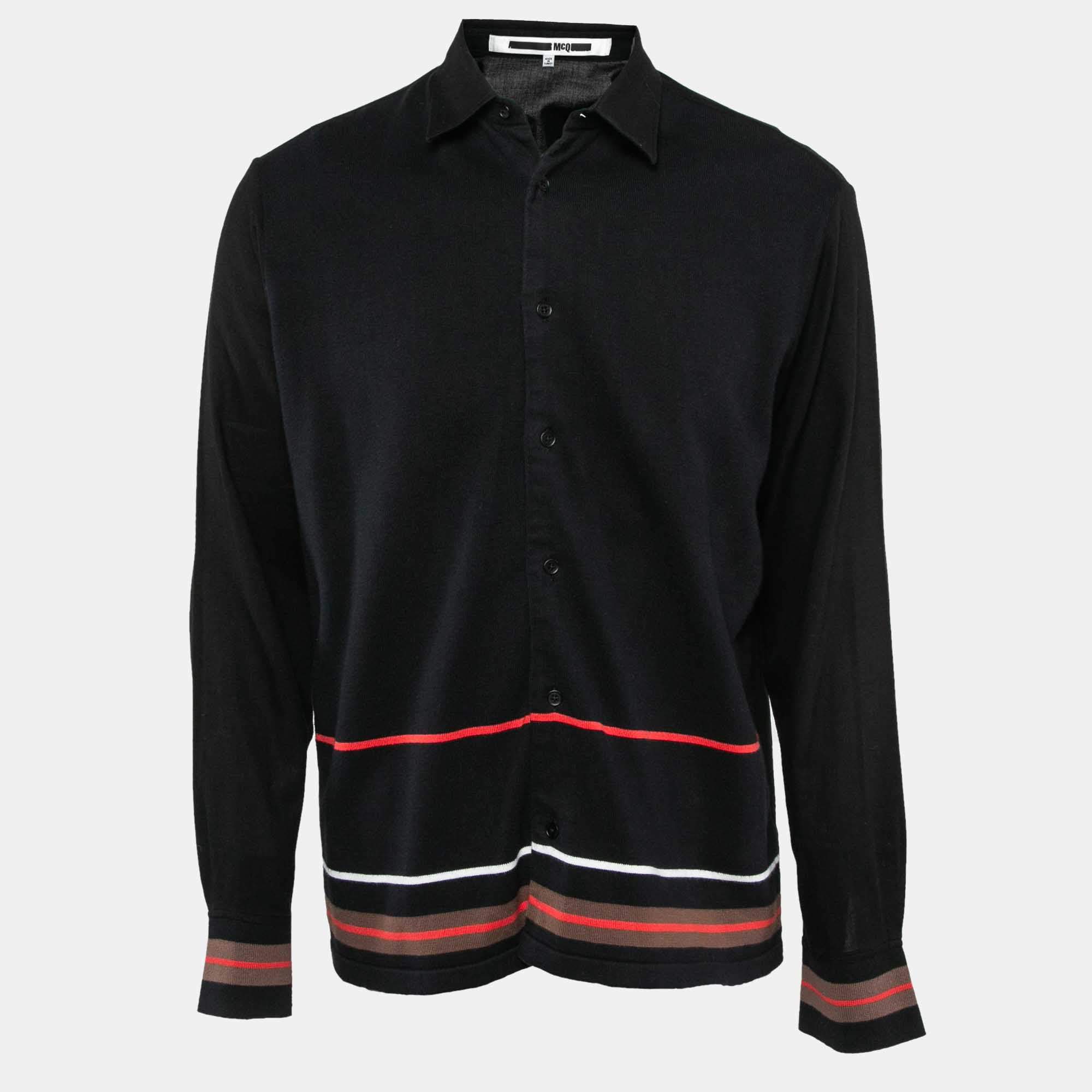 Pre Owned McQ by Alexander McQueen Navy Blue/Black Cotton Knit Shirt L