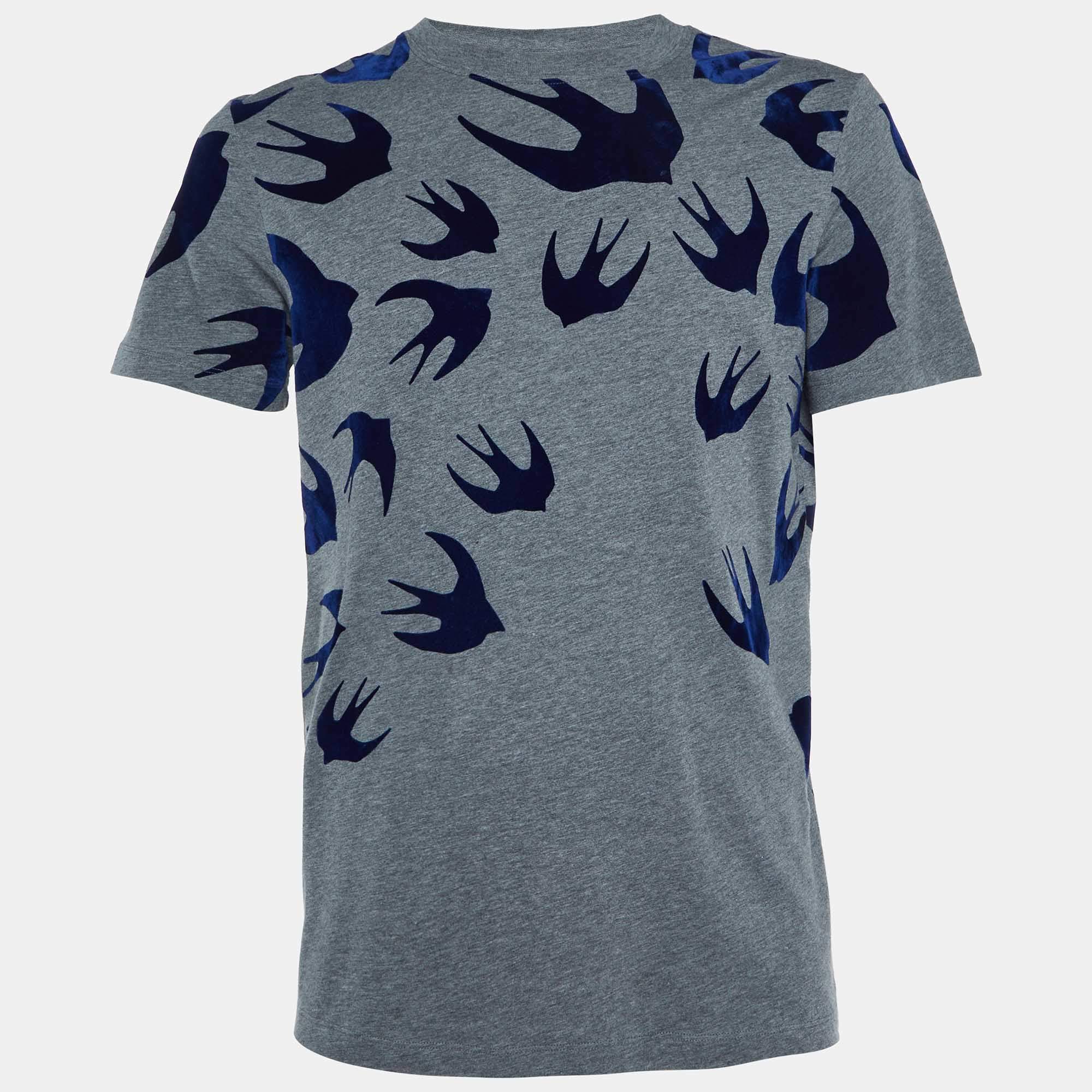 McQ by Alexander McQueen Grey Swallow Print Cotton T-Shirt M