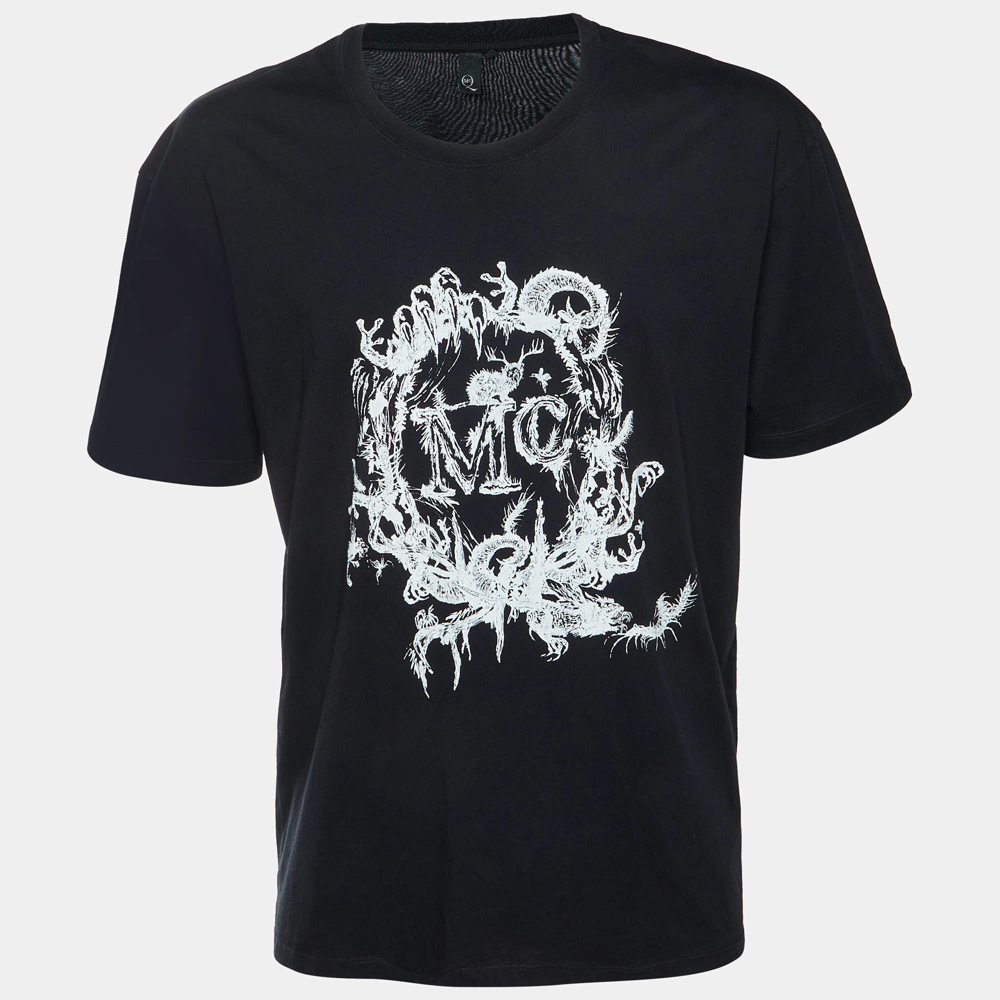 Pre Owned McQ by Alexander McQueen Black Logo Wreath Print Cotton Crew Neck T-Shirt XXL