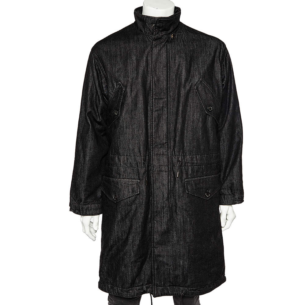 Pre Owned McQ by Alexander McQueen Black Faded Denim Oversized Zip Front Coat XS