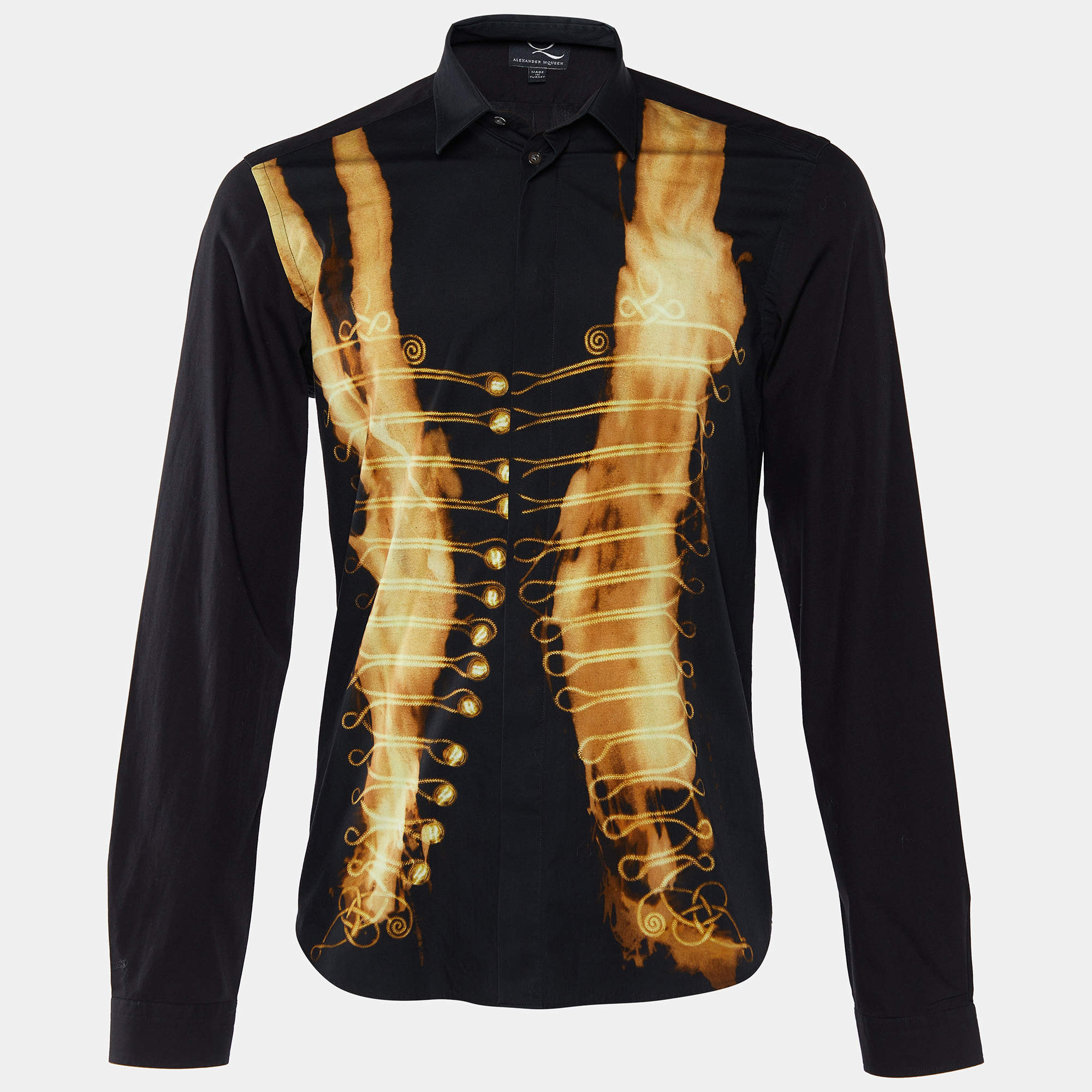 Pre Owned McQ by Alexander McQueen Black Fire Printed Cotton Button Front Shirt L