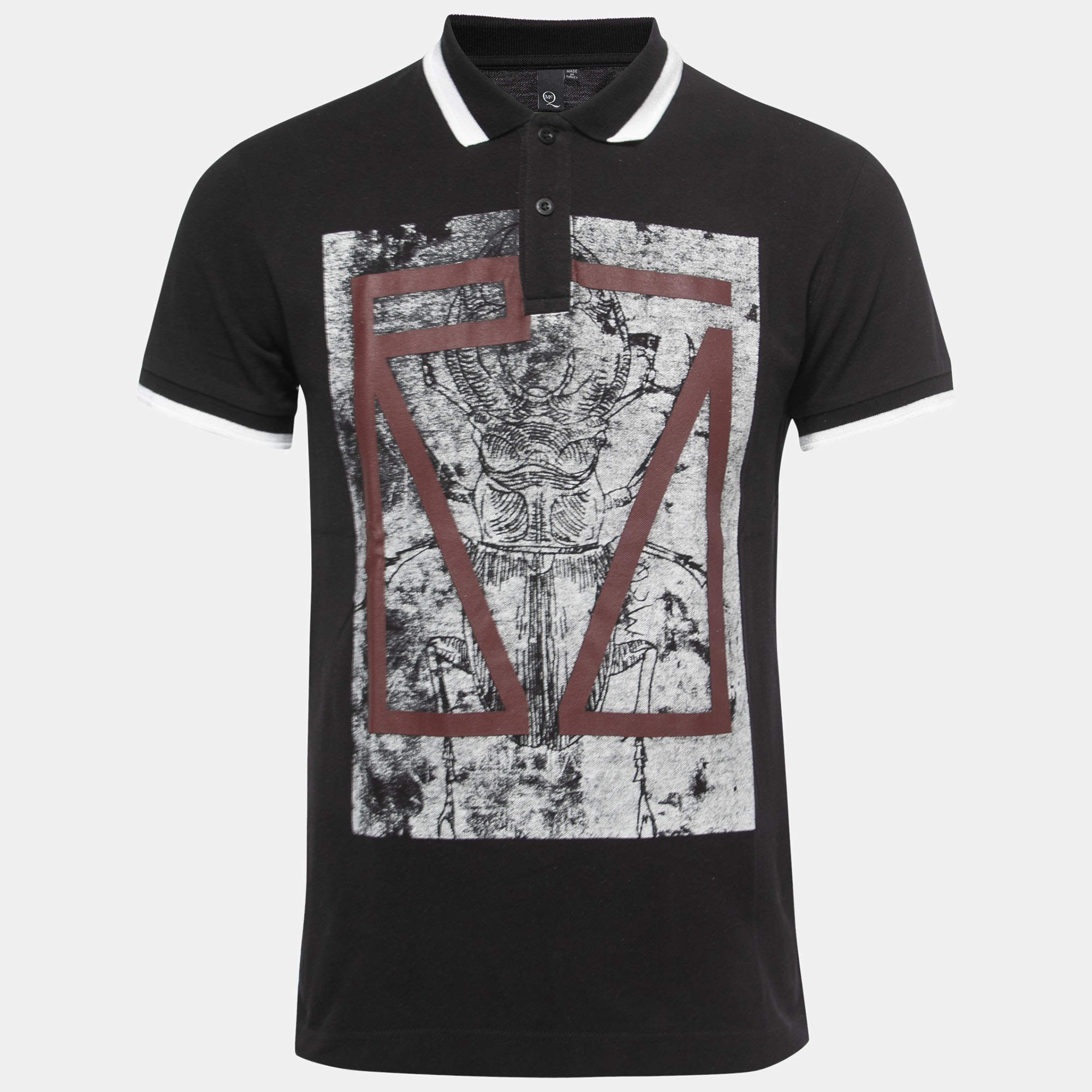 Pre Owned McQ by Alexander McQueen Black Printed Cotton Pique Polo T-Shirt M