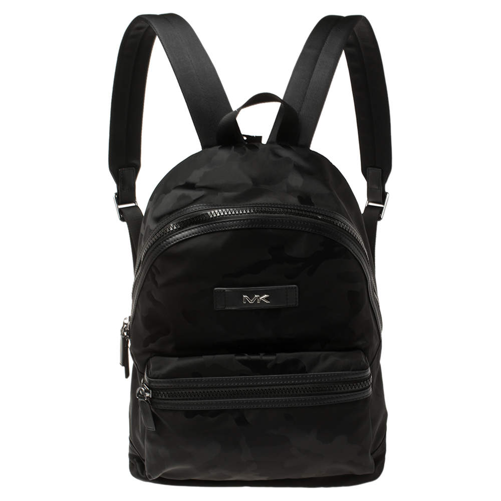 Michael Kors Black Camouflage Nylon and Leather Kent Backpack Michael ...