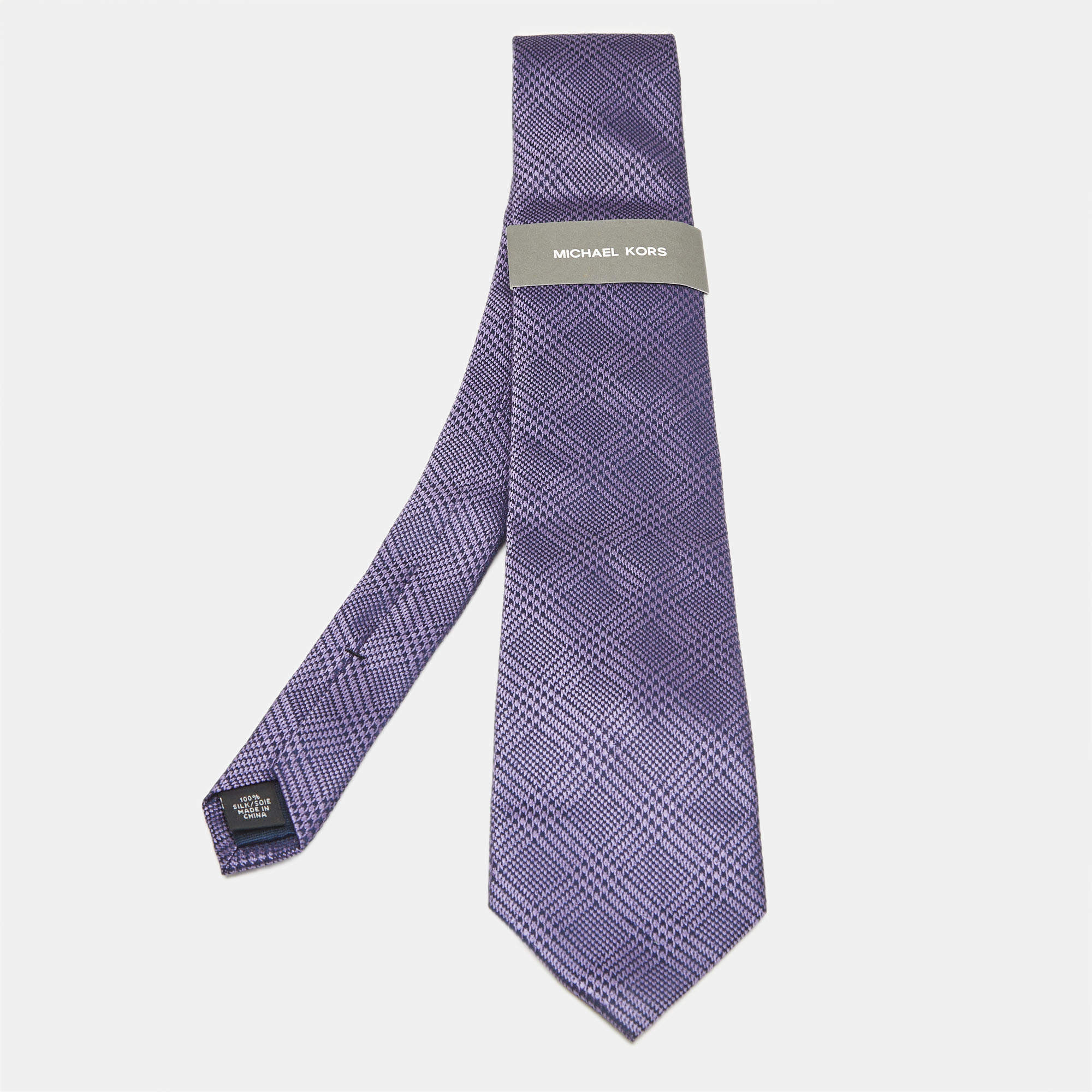 Michael Kors Purple Kai Checks Silk Tie 