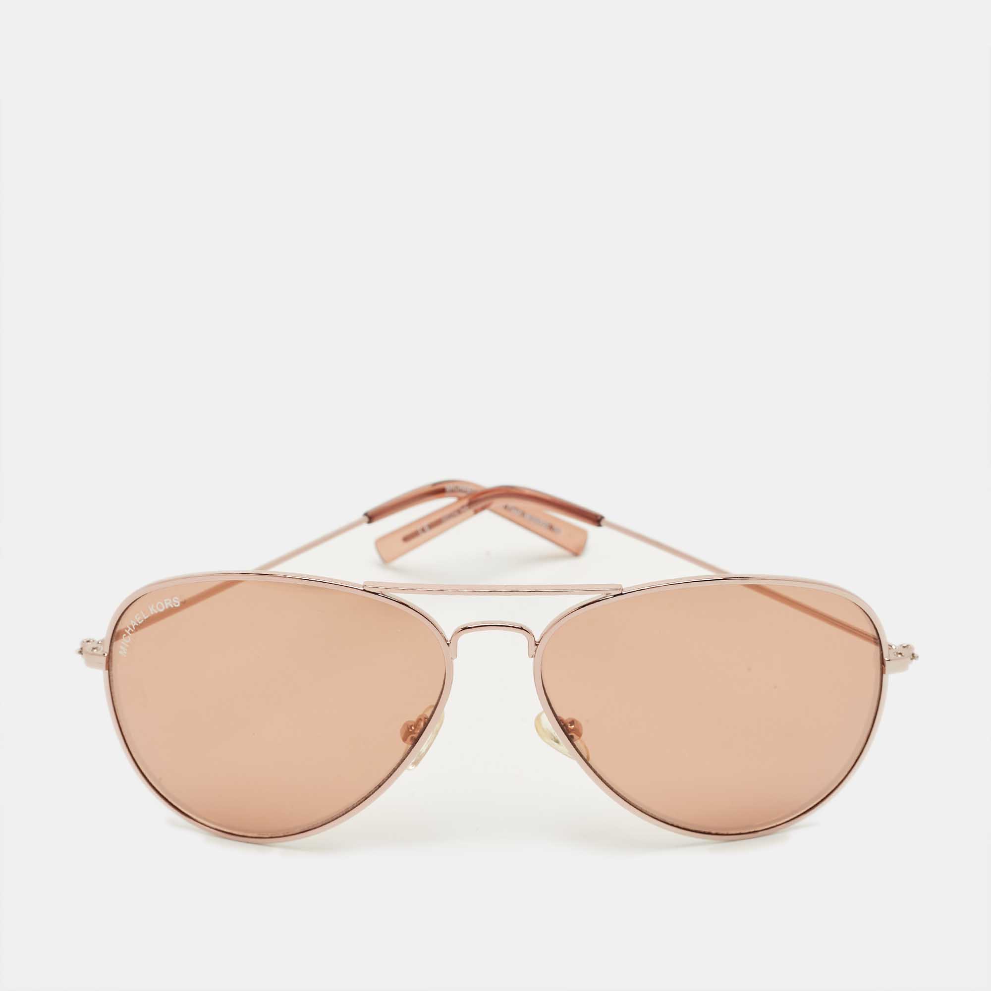 Pre Owned Michael Kors Rose Gold M3005S Kennedy Flash Aviator Sunglasses