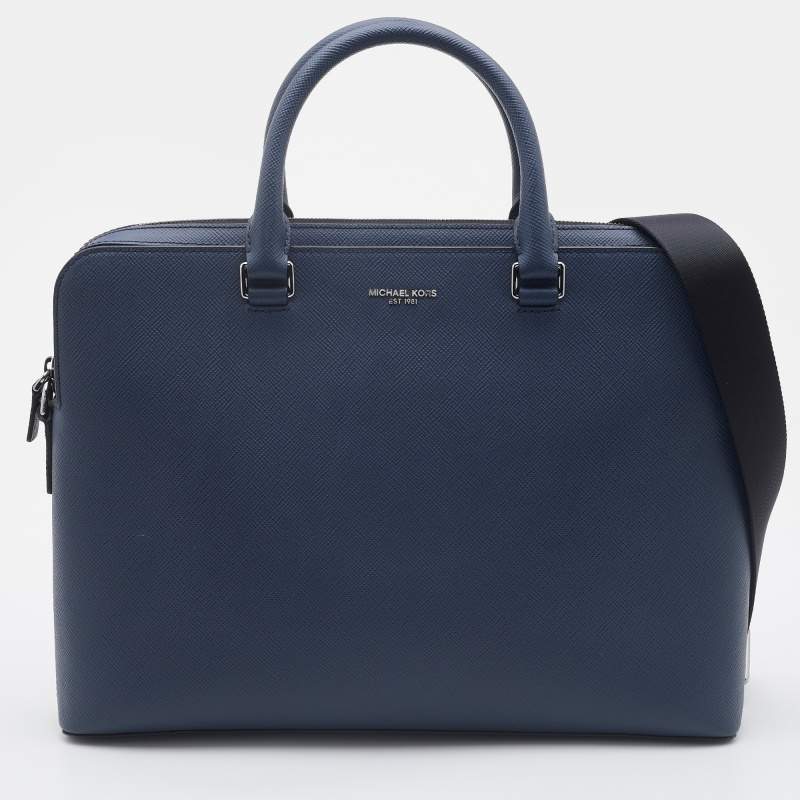 Michael Kors Navy Blue Saffiano Leather Harrison Briefcase Bag