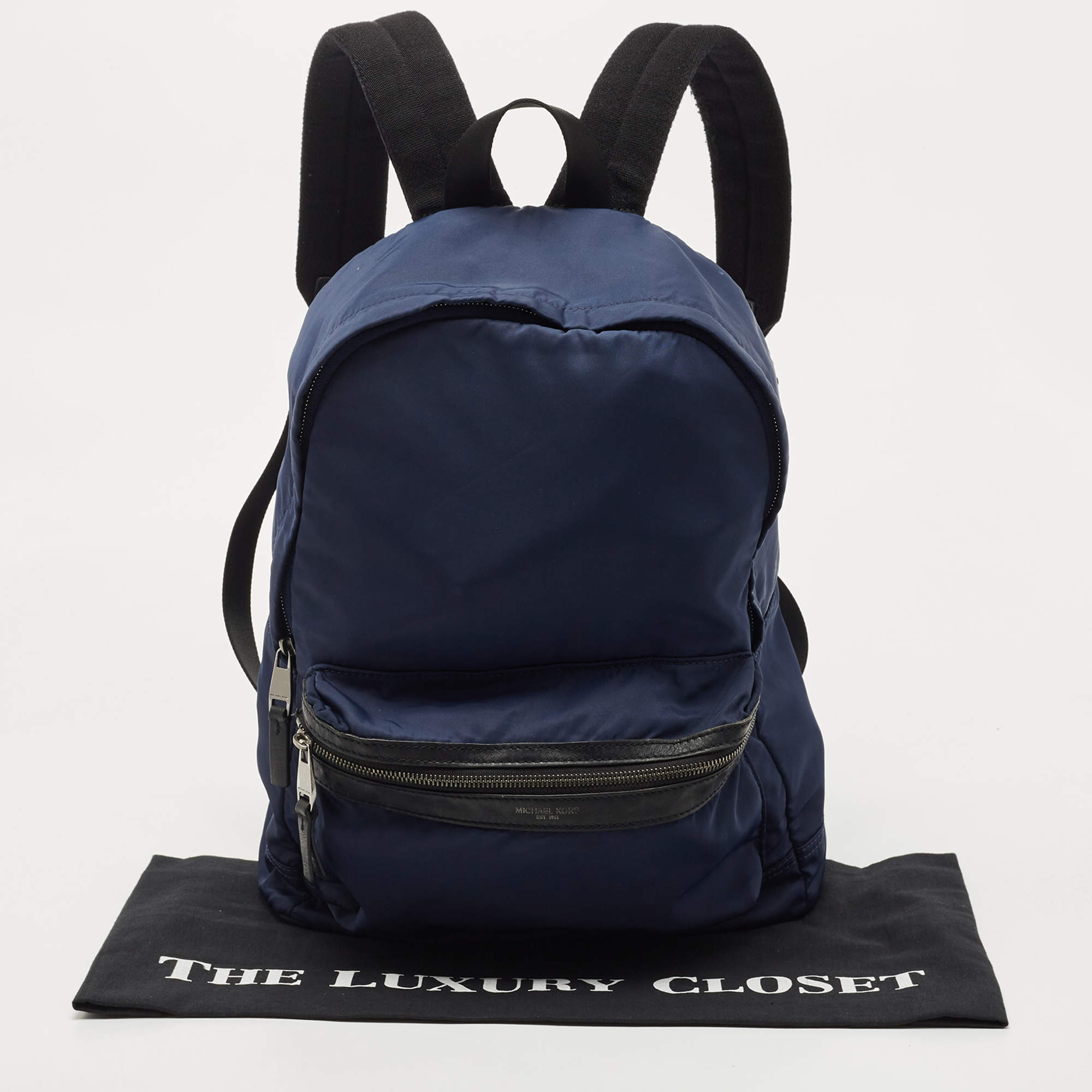 Michael Kors Navy Blue/Black Nylon and Leather Kent Backpack