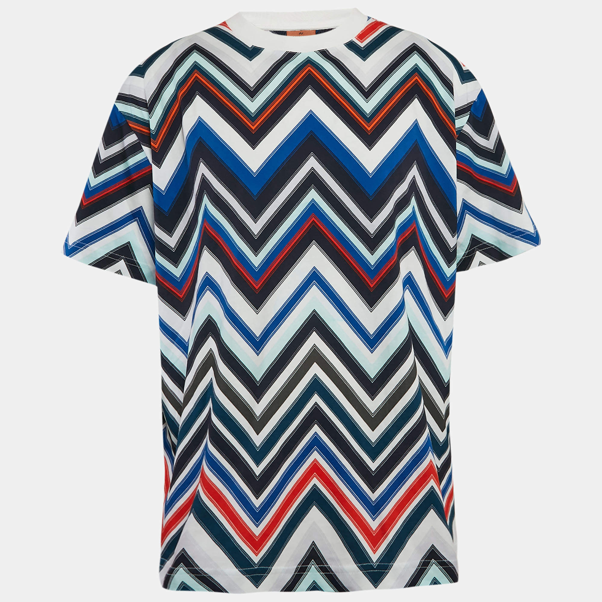 Pre Owned Missoni Multicolor Chevron Print Cotton Crew Neck T-Shirt L