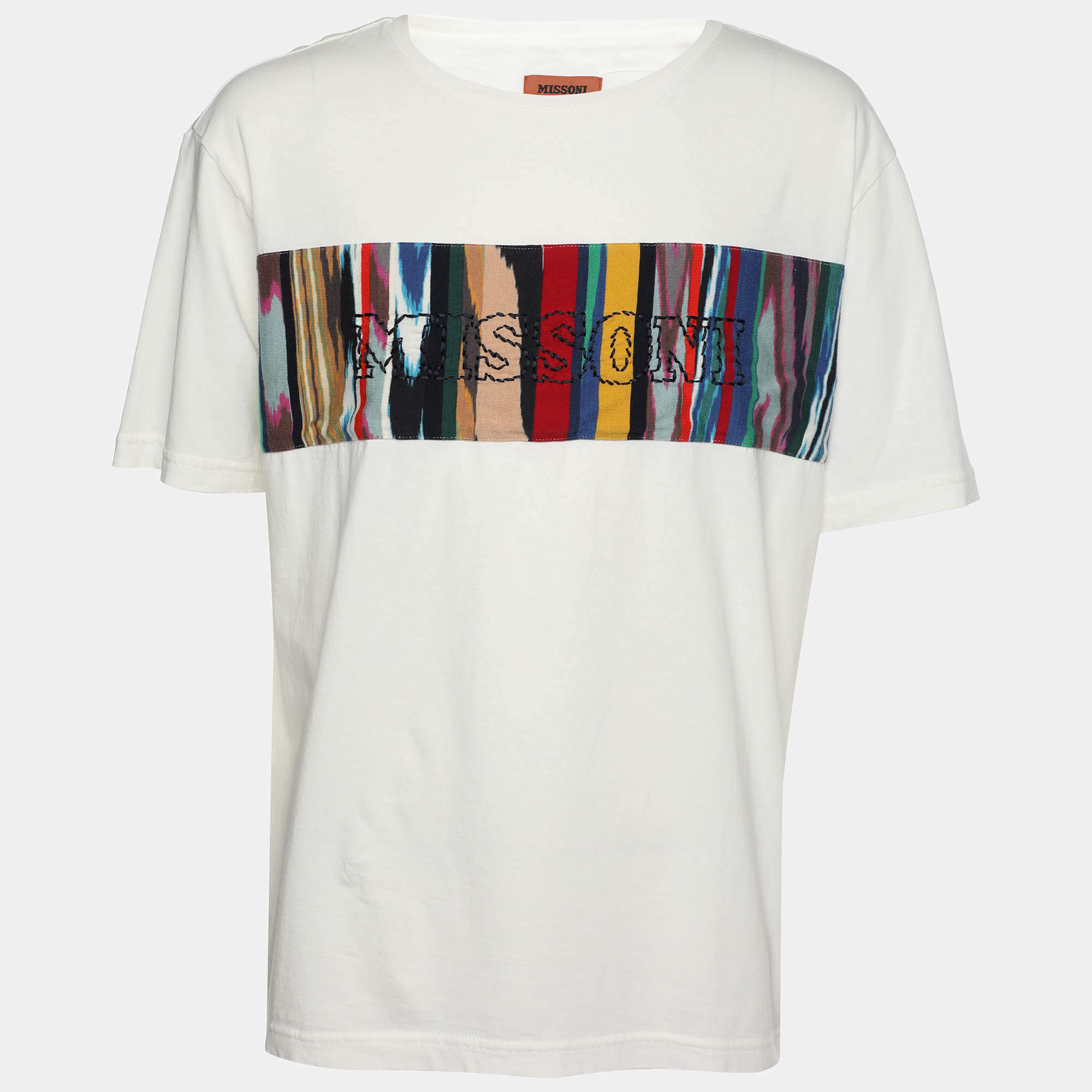 Pre Owned Missoni White Cotton Logo Embroidered T-Shirt XL