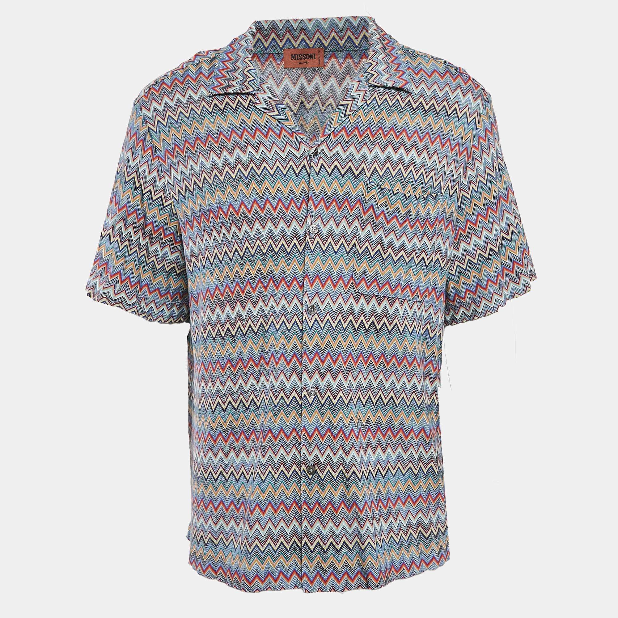 Pre Owned Missoni Multicolor Chevron Knit Short Sleeve Shirt L