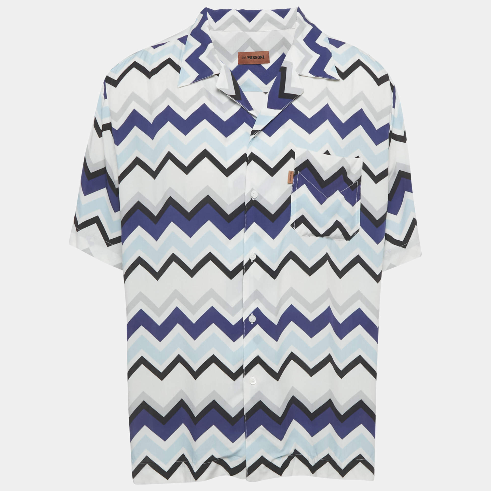 Pre Owned Missoni White Zig Zag Print Crepe Short Sleeve Bowling T-Shirt XXL 