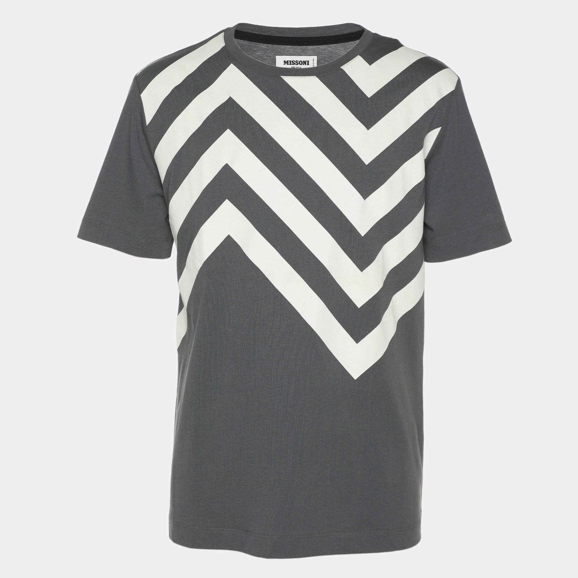 Pre Owned Missoni Grey/White Zig Zag Print Jersey T-Shirt M