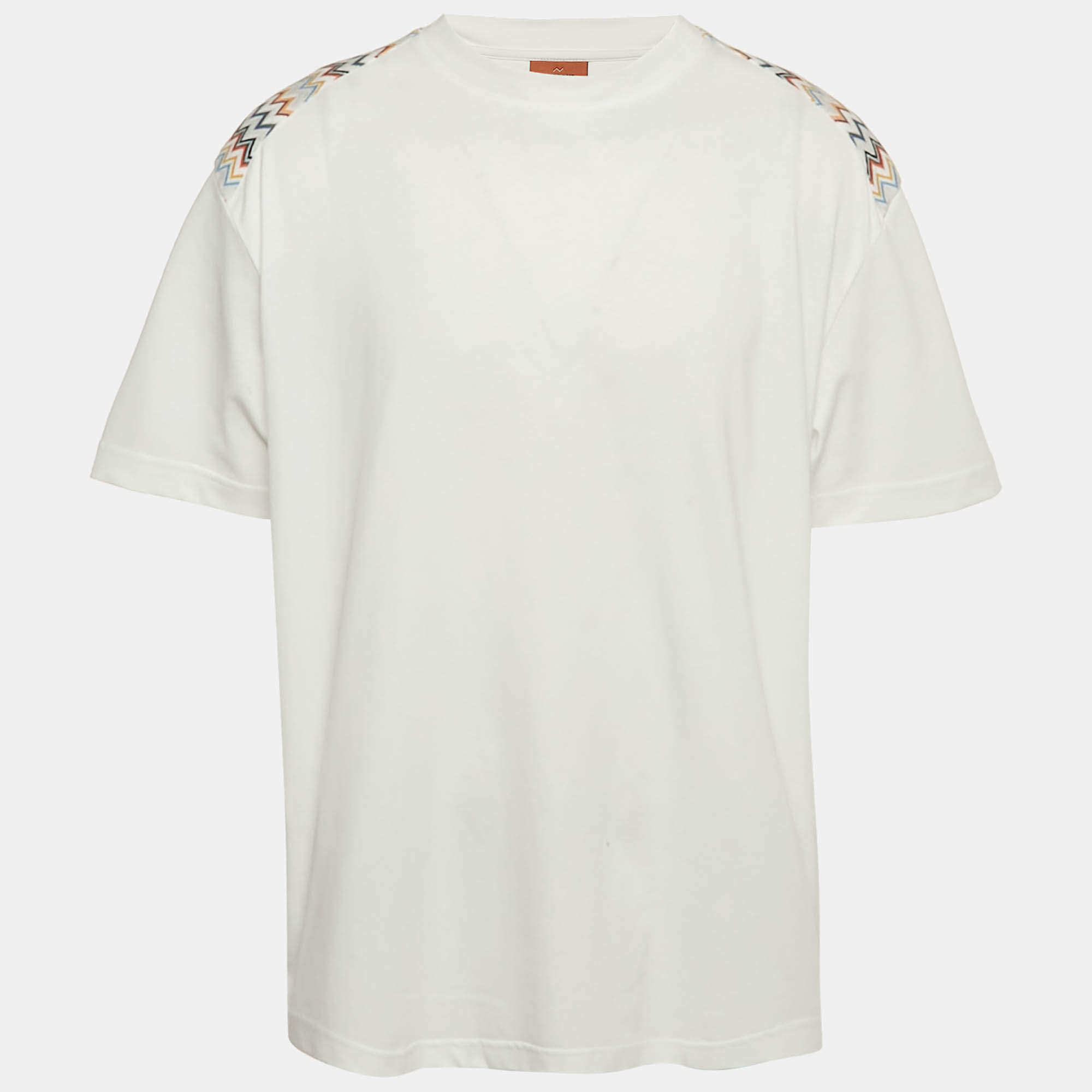 Pre Owned Missoni White Zig Zag Trim Jersey Crewneck T-Shirt XL
