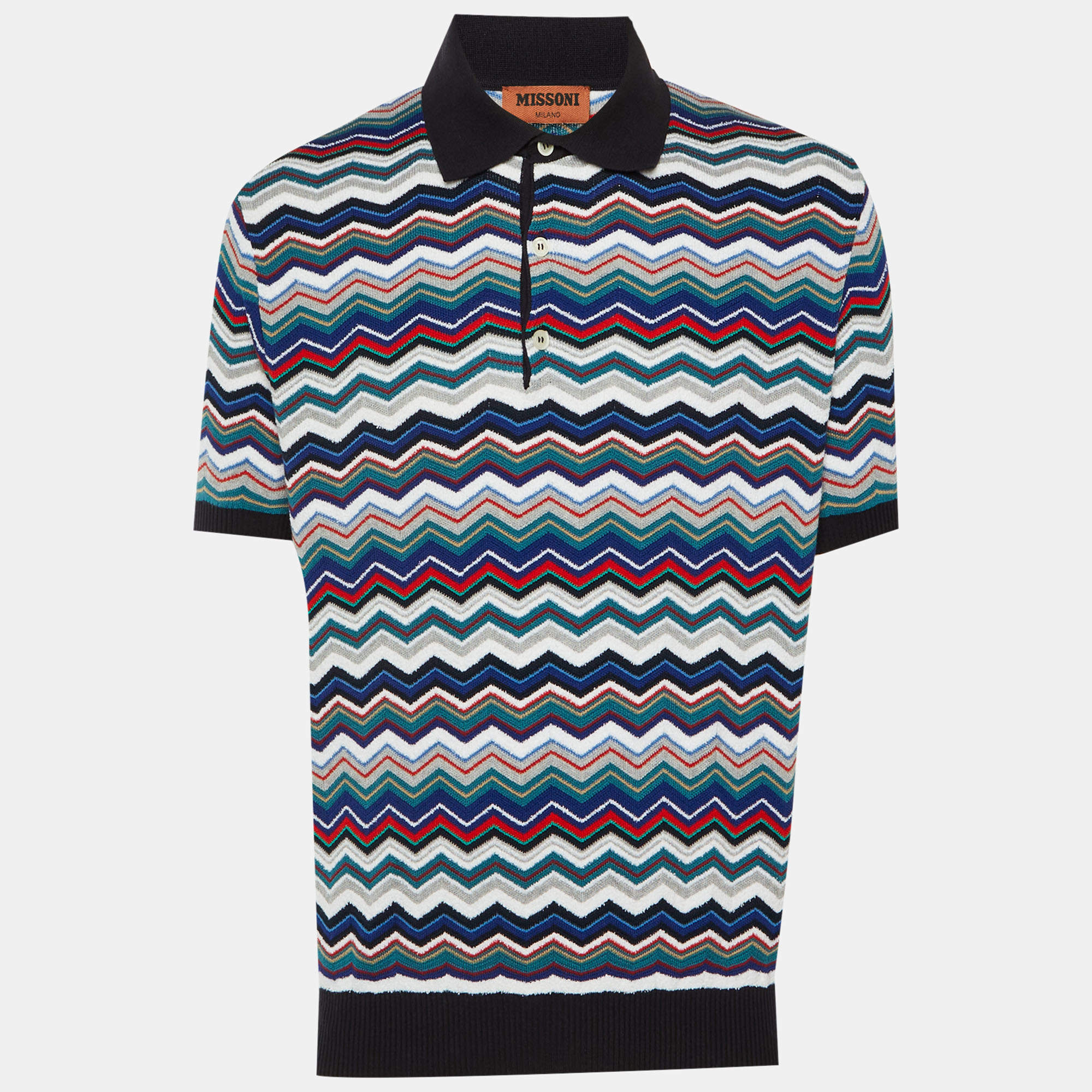 Pre Owned Missoni Multicolor Chevron Knit Polo T-Shirt L