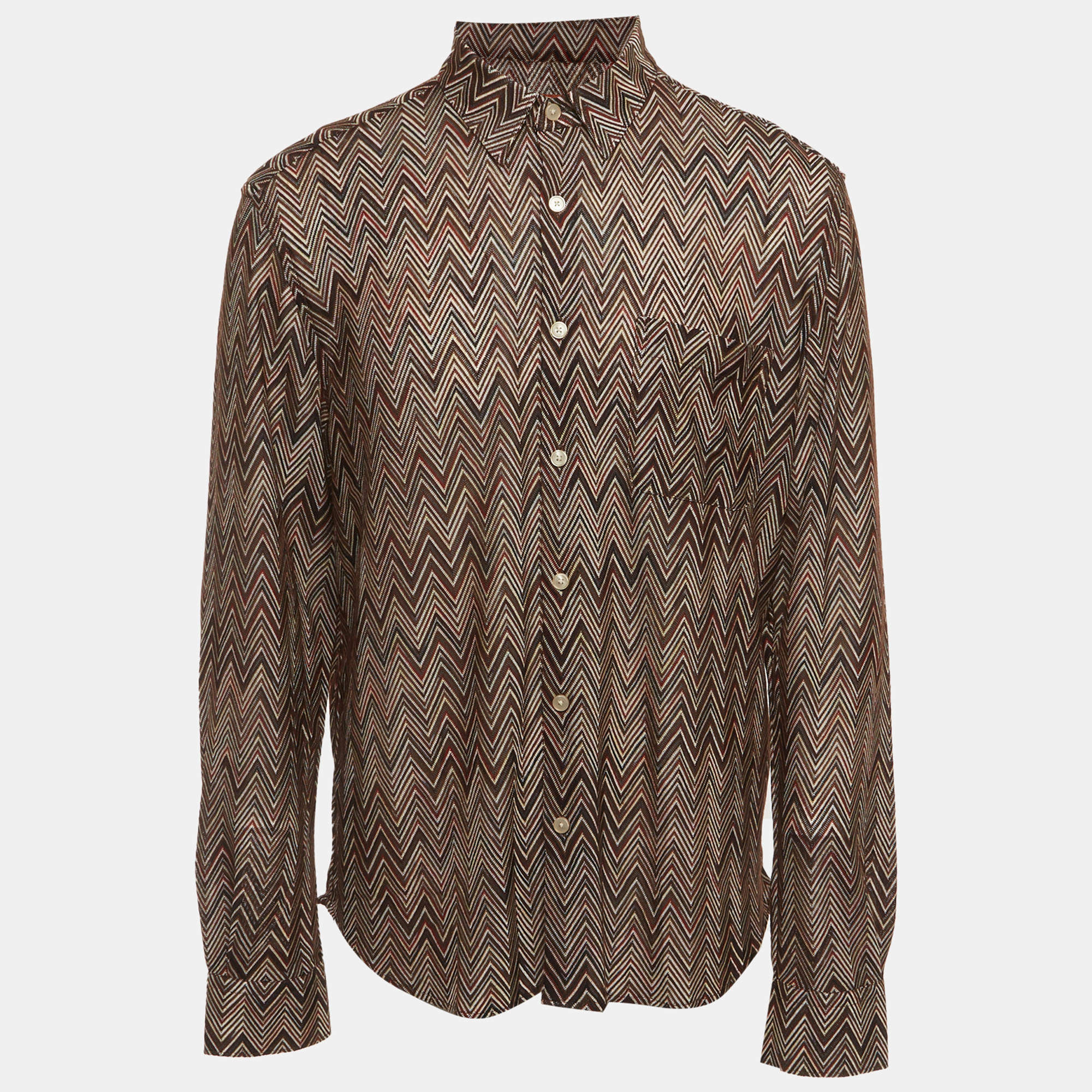 Pre Owned قميص ميزوني محبوك متعرج متعدد الألوان بأكمام طويلة حجم كبير