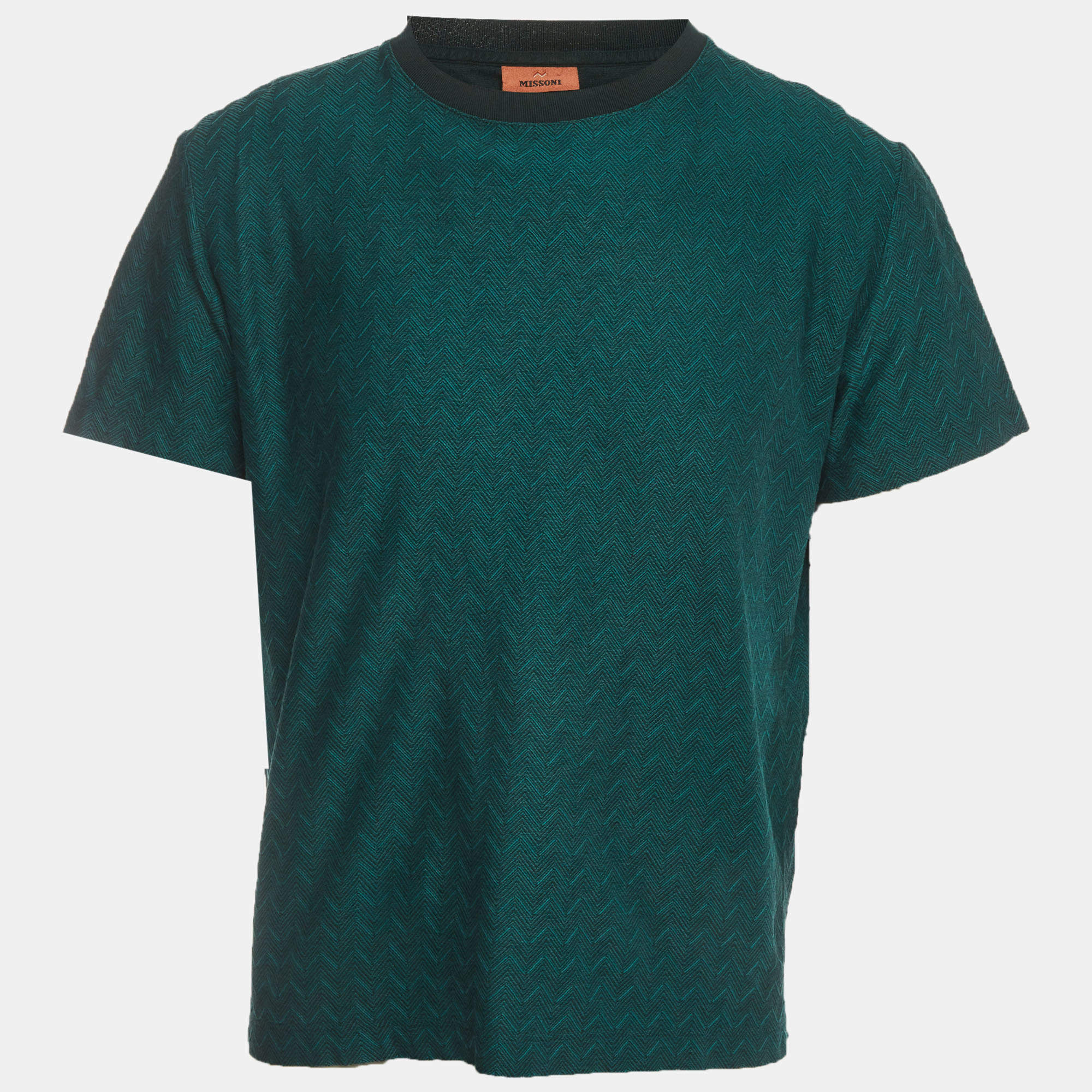 Pre Owned Missoni Green Chevron Jacquard Knit Crewneck T-Shirt L