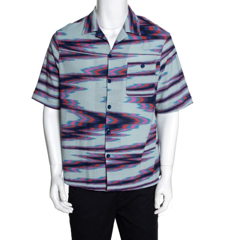 Pre Owned Missoni Limited Edition Multicolor Striped Knit Camp Collar Shirt S