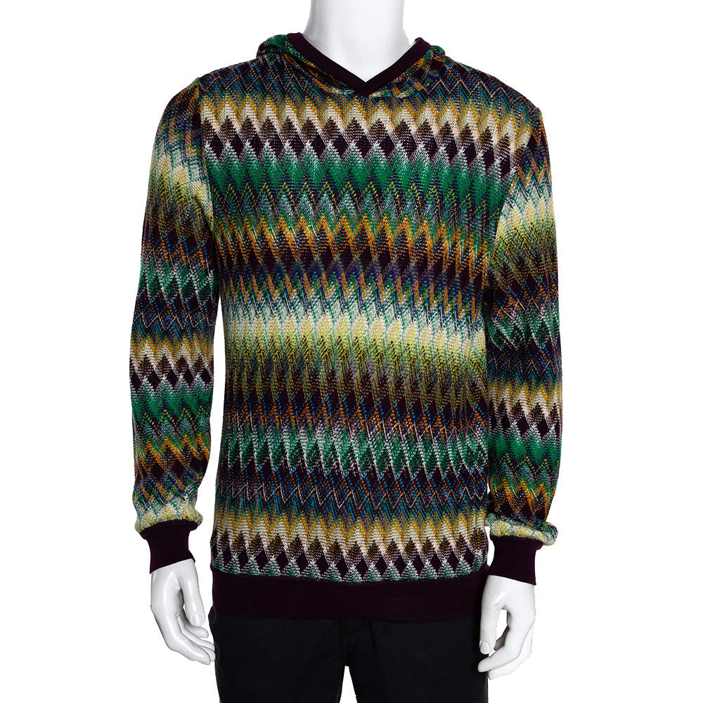 Pre Owned Missoni Multicolor Cotton & Wool Blend Hooded Sweater L