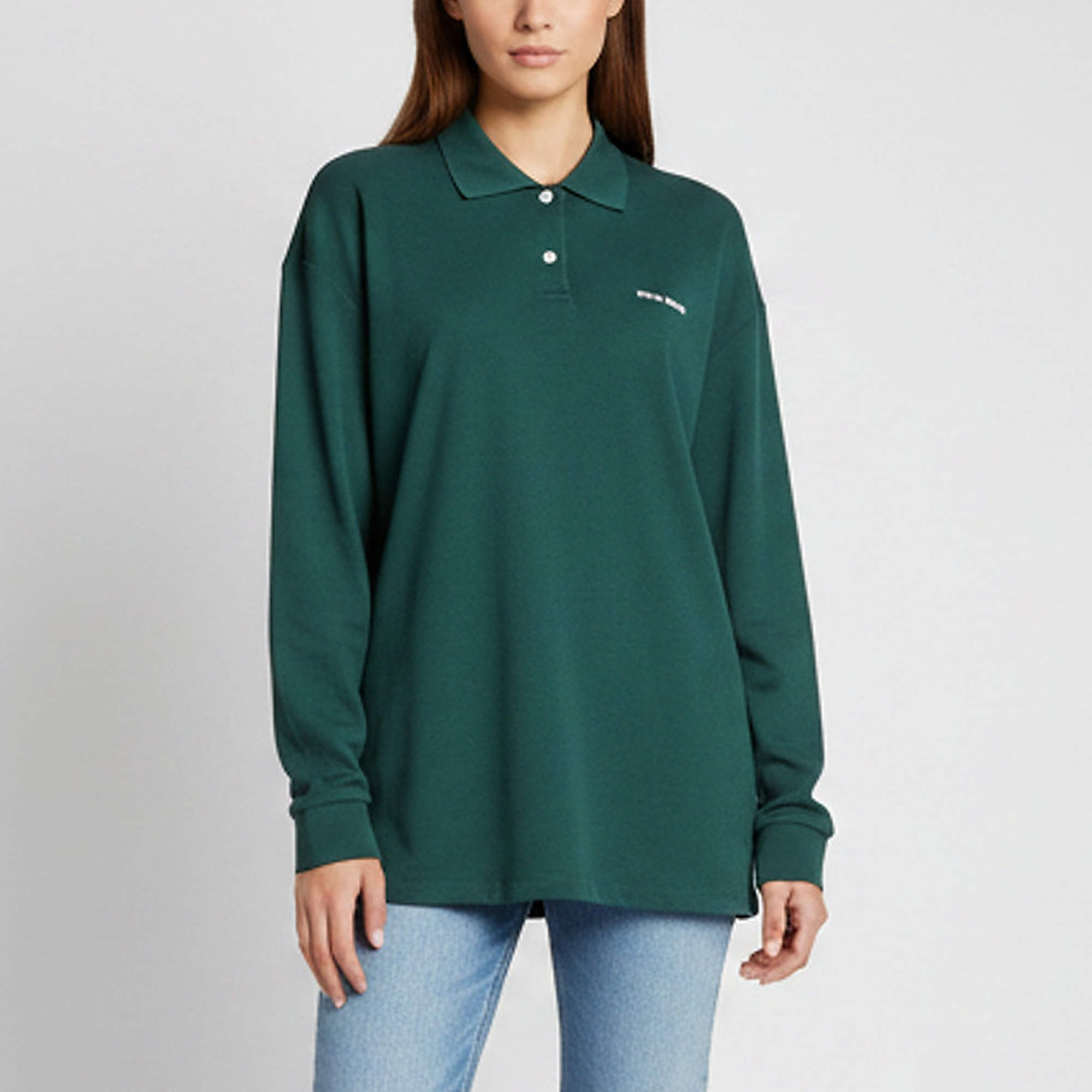 Pre Owned  Miu Miu Green Cotton Pique Long Sleeve Polo T-Shirt L 