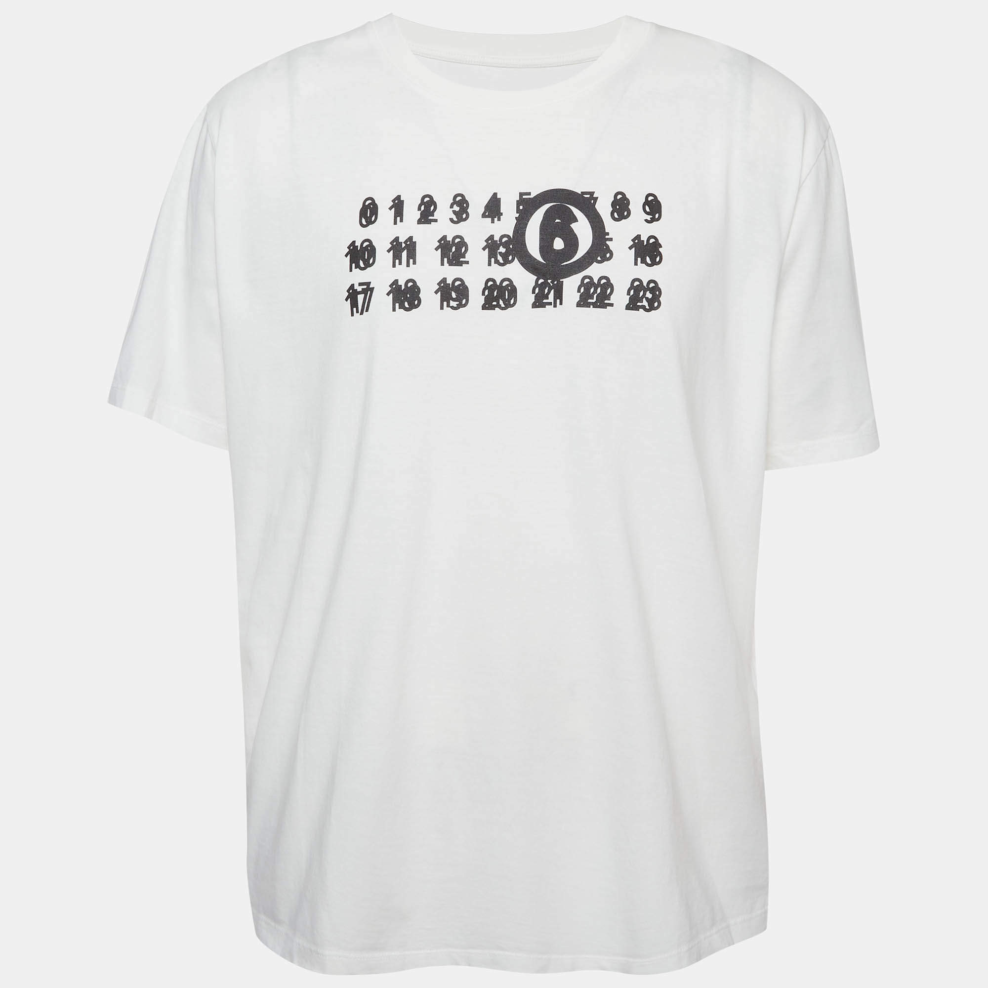 Pre Owned MM6 Maison Margiela White Logo Graphic Jersey T-Shirt XXL