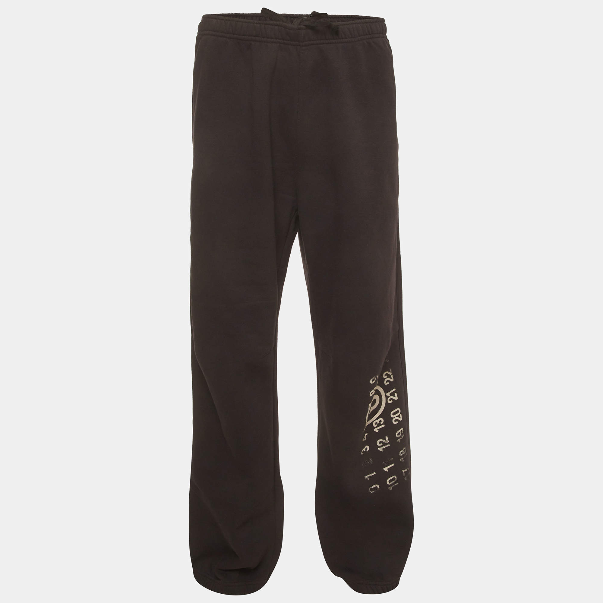 Pre Owned MM6 Maison Margiela Black Logo Graphic Cotton Knit Sweatpants XL