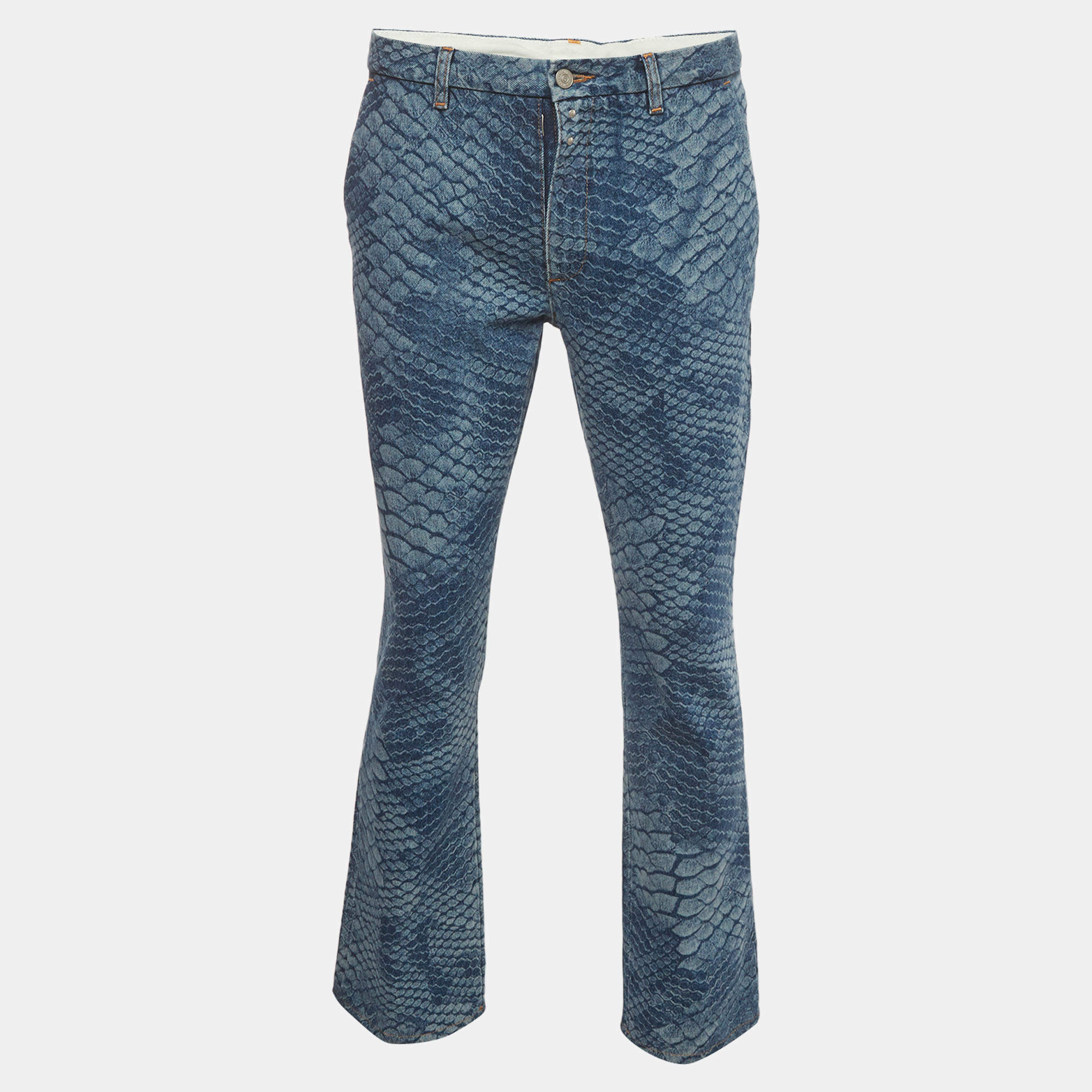 Pre Owned MM6 Maison Margiela Blue Snake Print Denim Jeans M/Waist 33" 