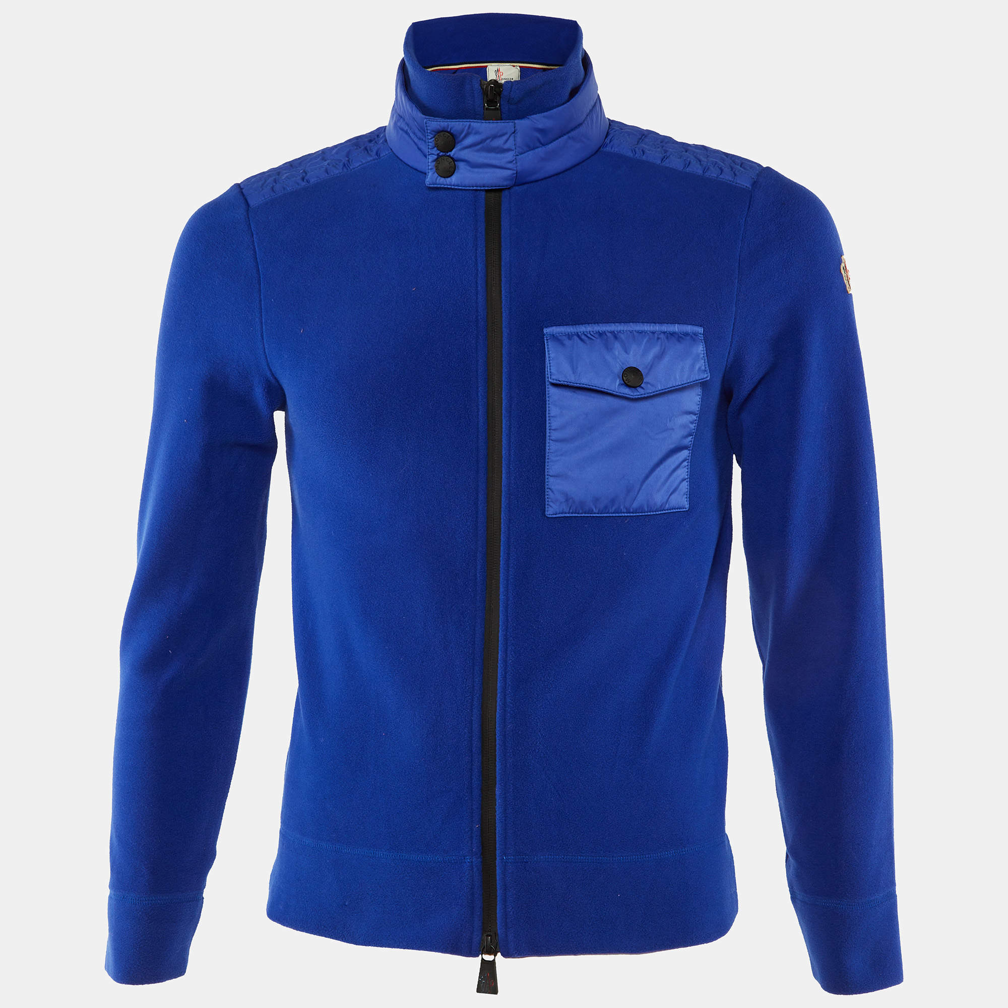 Pre Owned Moncler Grenoble Blue Nylon & Fleece Zip Up Cardigan S