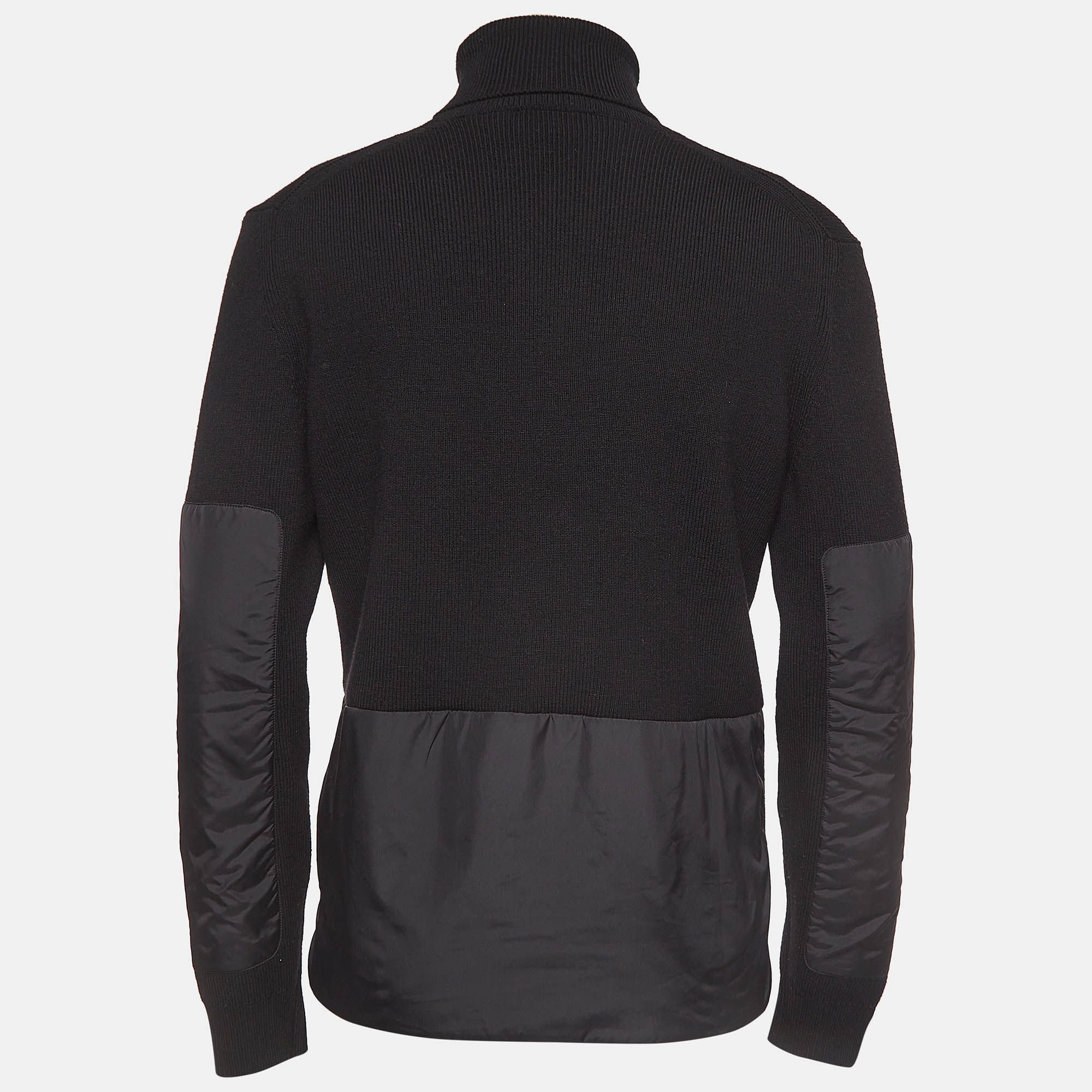 Moncler Grenoble Black Wool Blend Knit Paneled Turtleneck