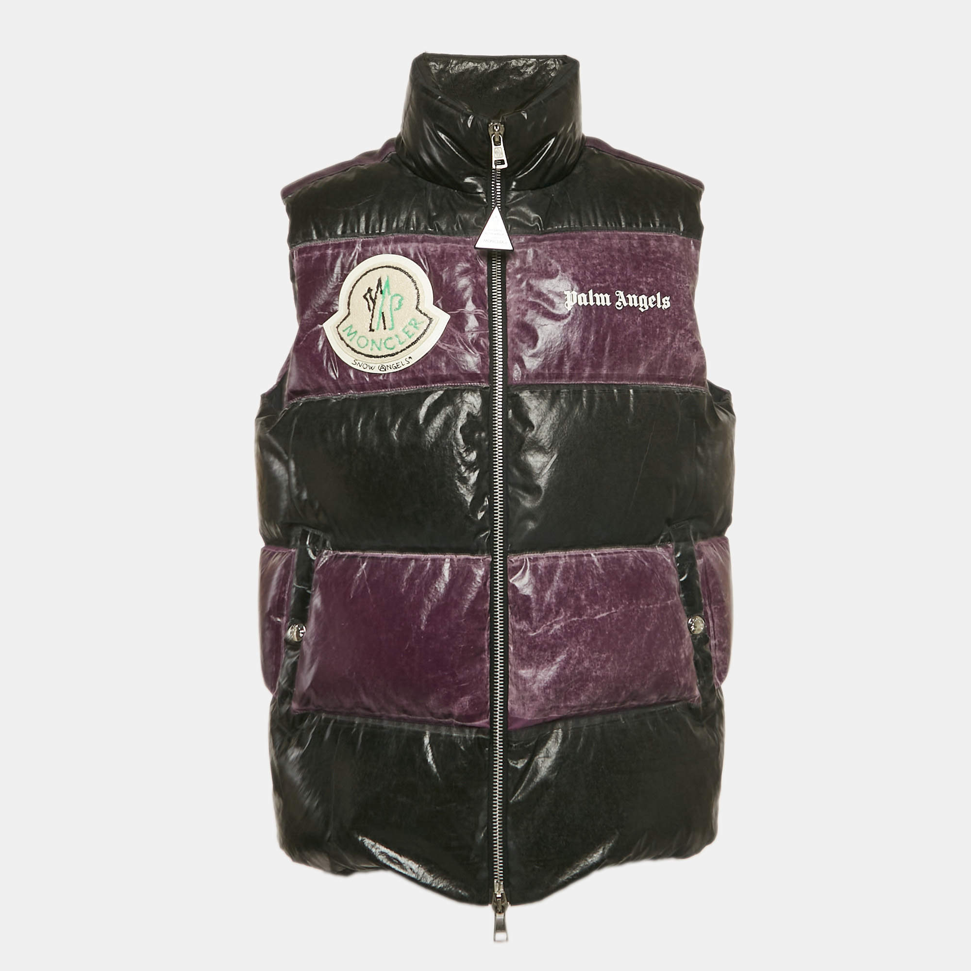 Pre Owned Moncler x Palm Angels Purple/Black Coated Cotton Puffer Vest L