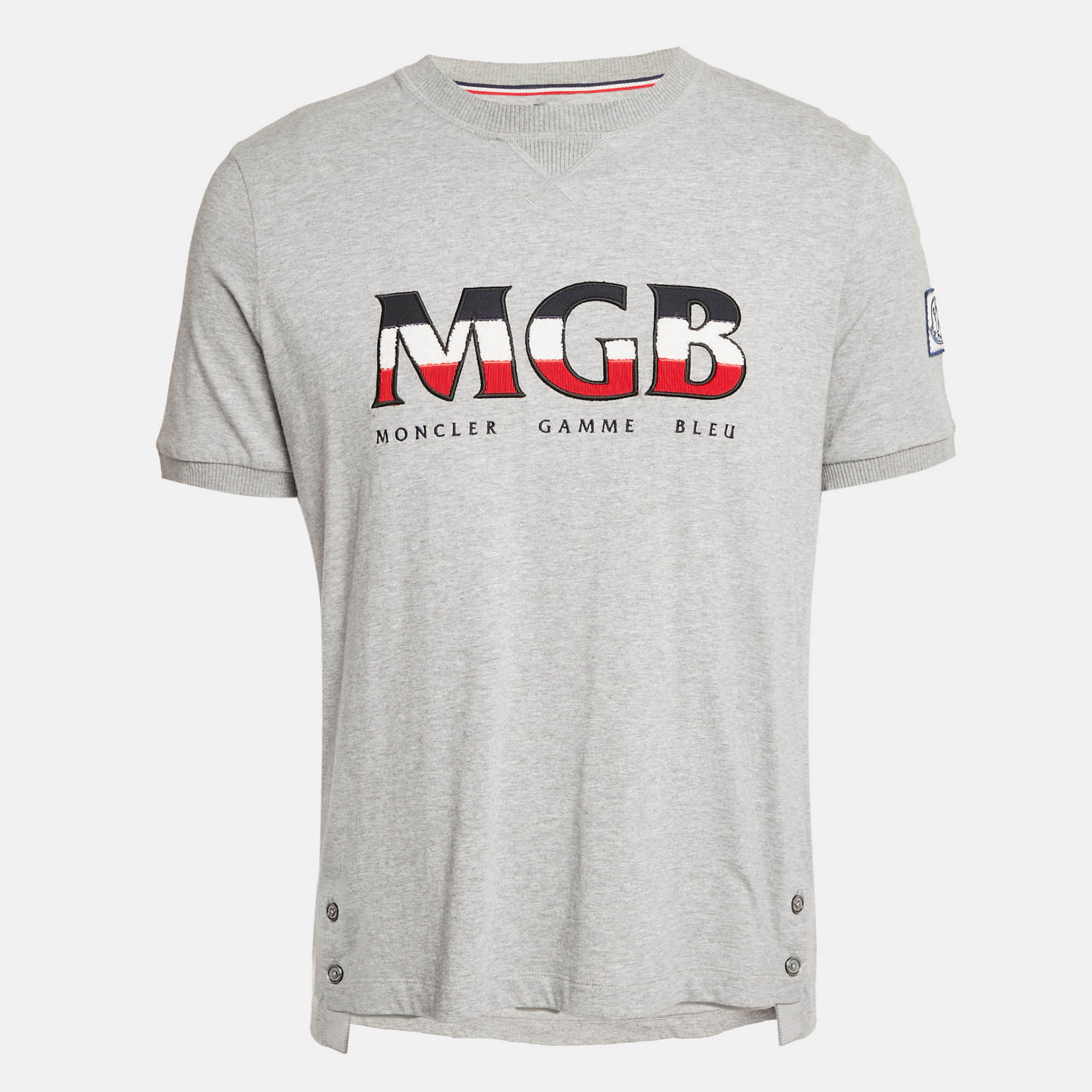 Moncler Grey Cotton Logo Applique Crew Neck L