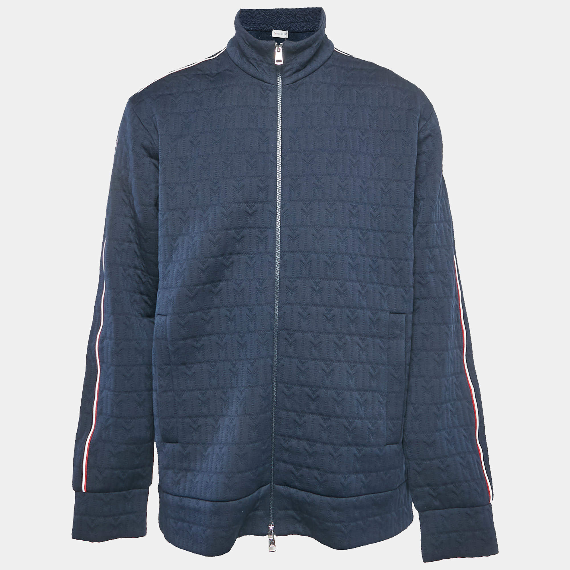 Moncler Navy Blue Monogram Quilted Zip-Up Jacket XL