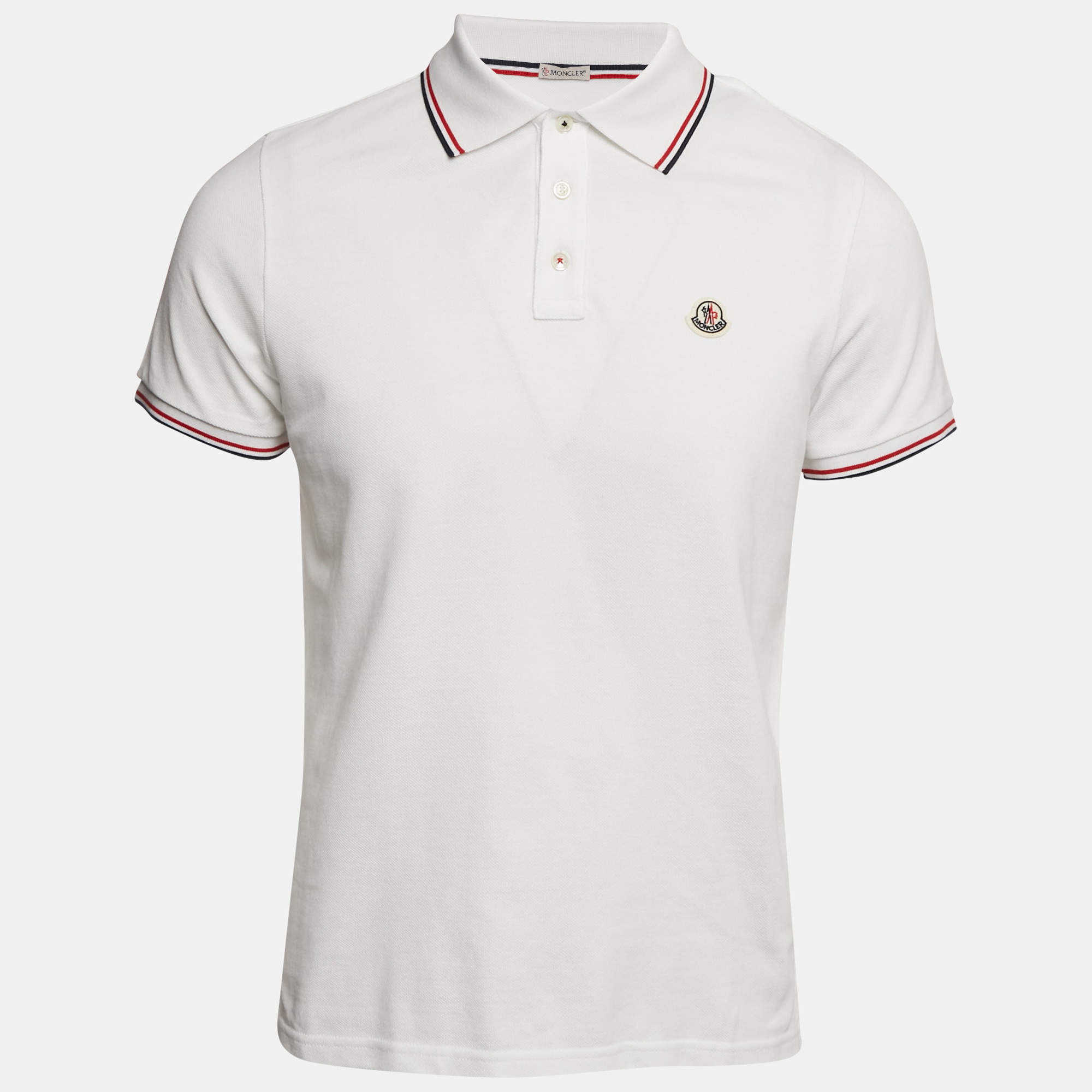 Pre Owned Moncler White Cotton Pique Short Sleeve Polo T-Shirt M