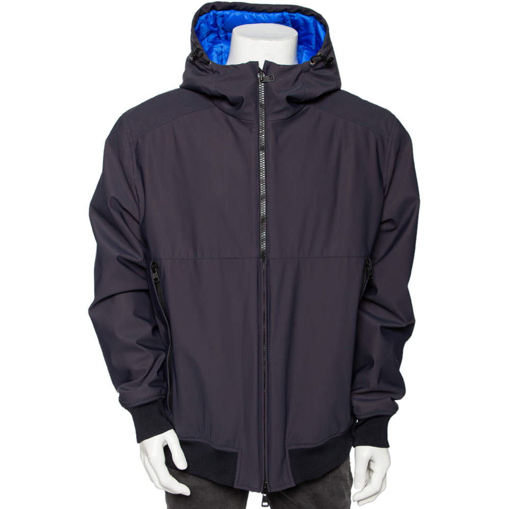 Moncler Dark Blue Down Synthetic Derva Hooded Zip Front Jacket XXL